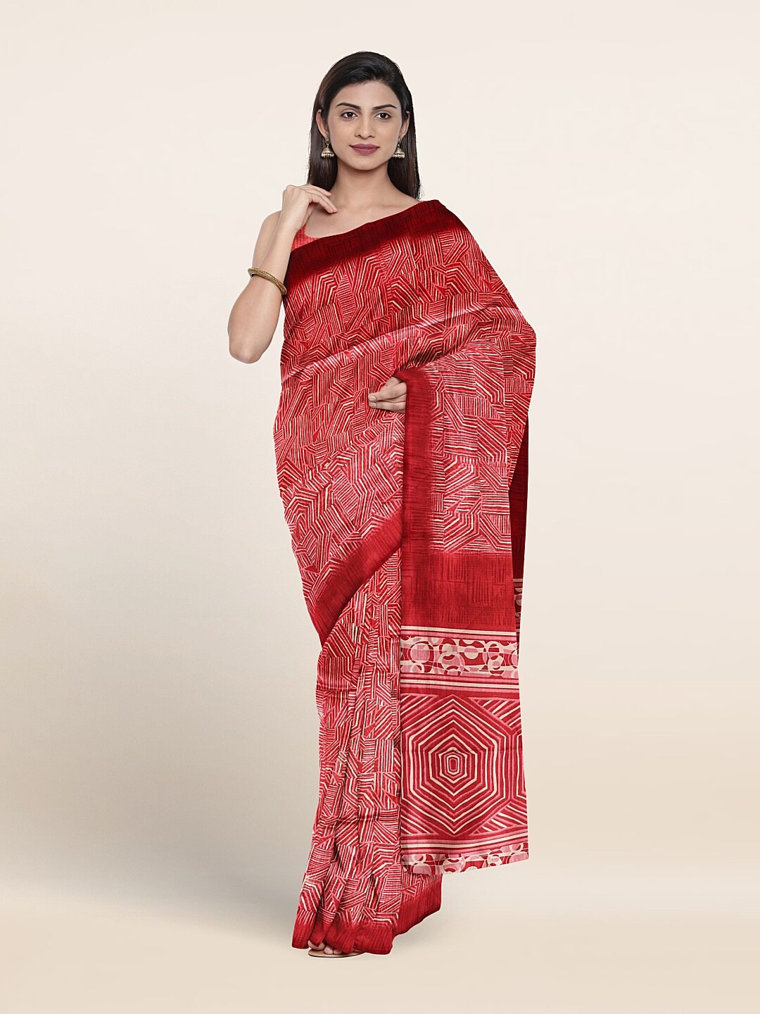 

Pothys Geometric Printed Saree, Pink