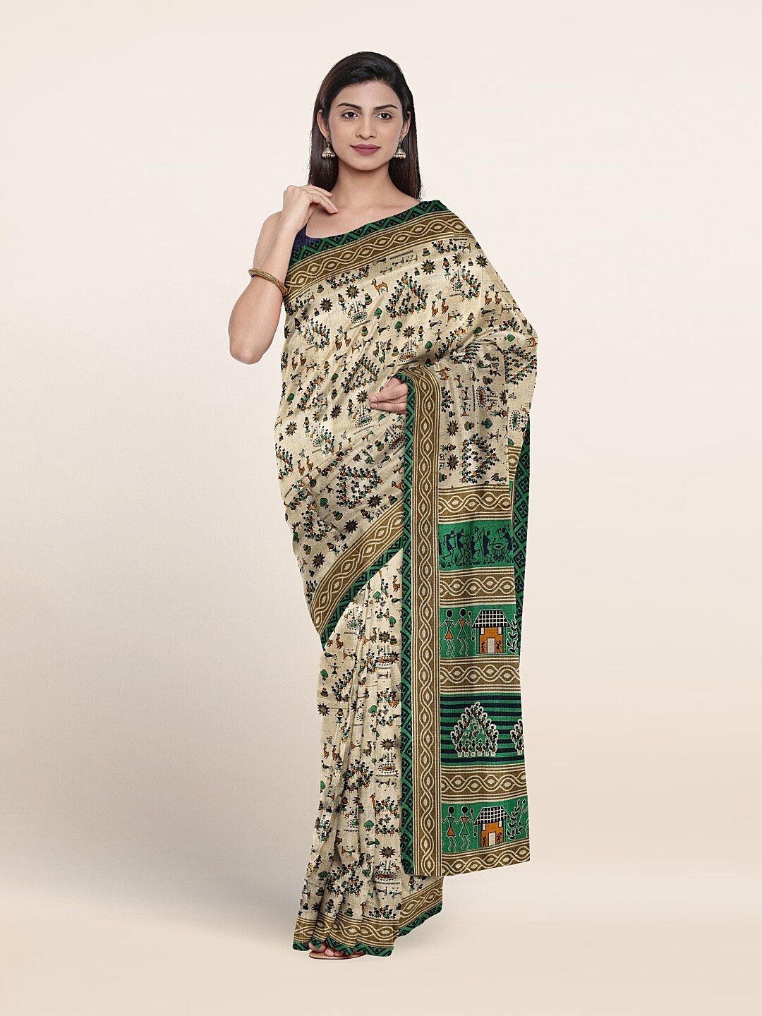 

Pothys Warli Printed Saree, Cream