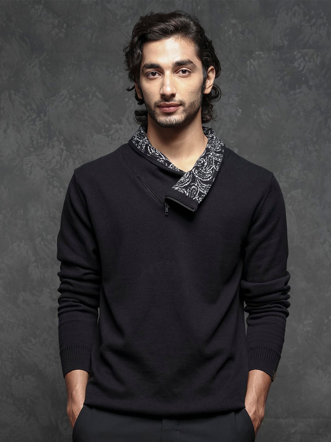 

RARE RABBIT Men Denora Regular Fit Mock Collar Sweatshirt, Black