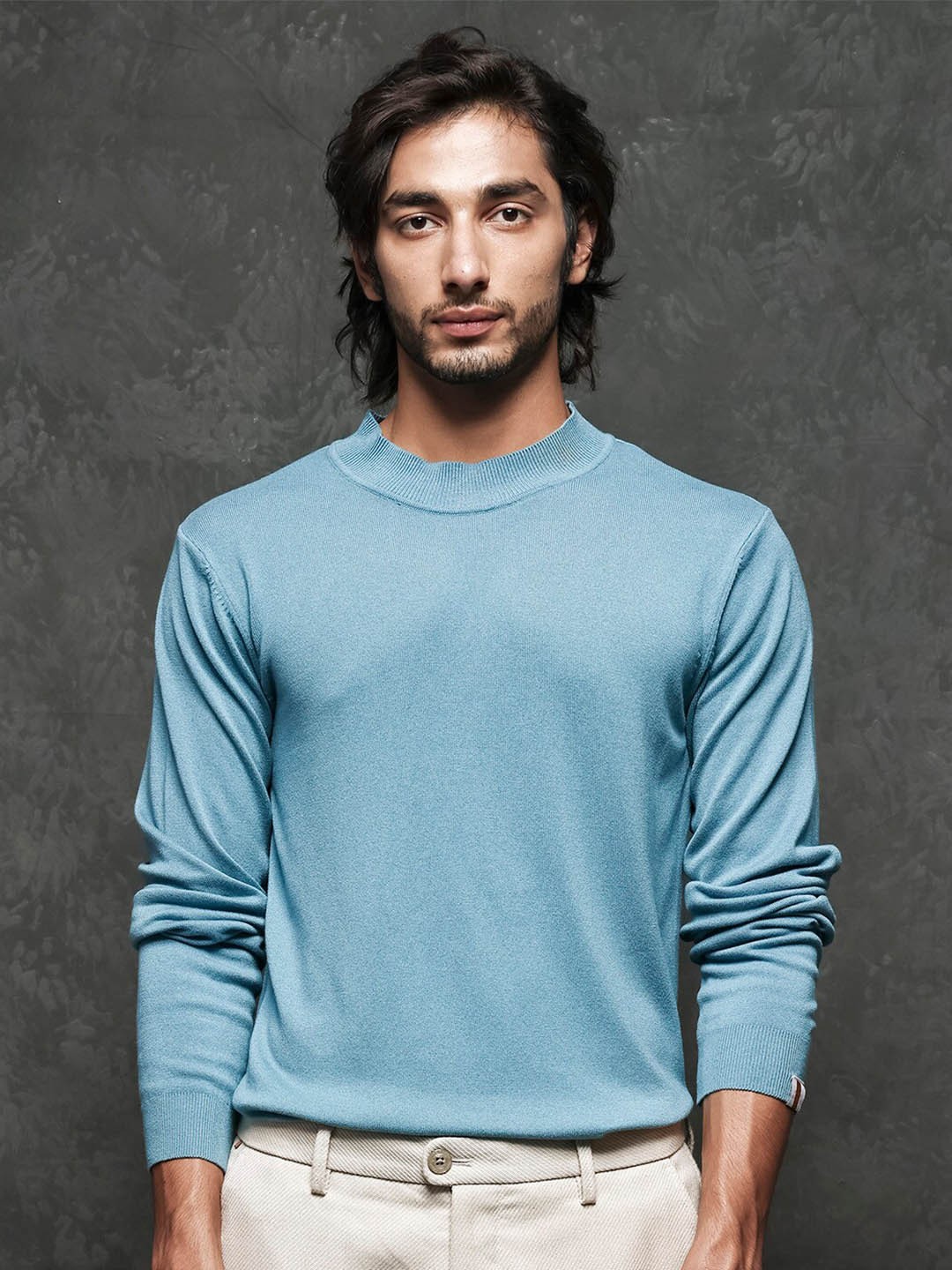 

RARE RABBIT Men Alfo 1 High Neck Sweater, Blue