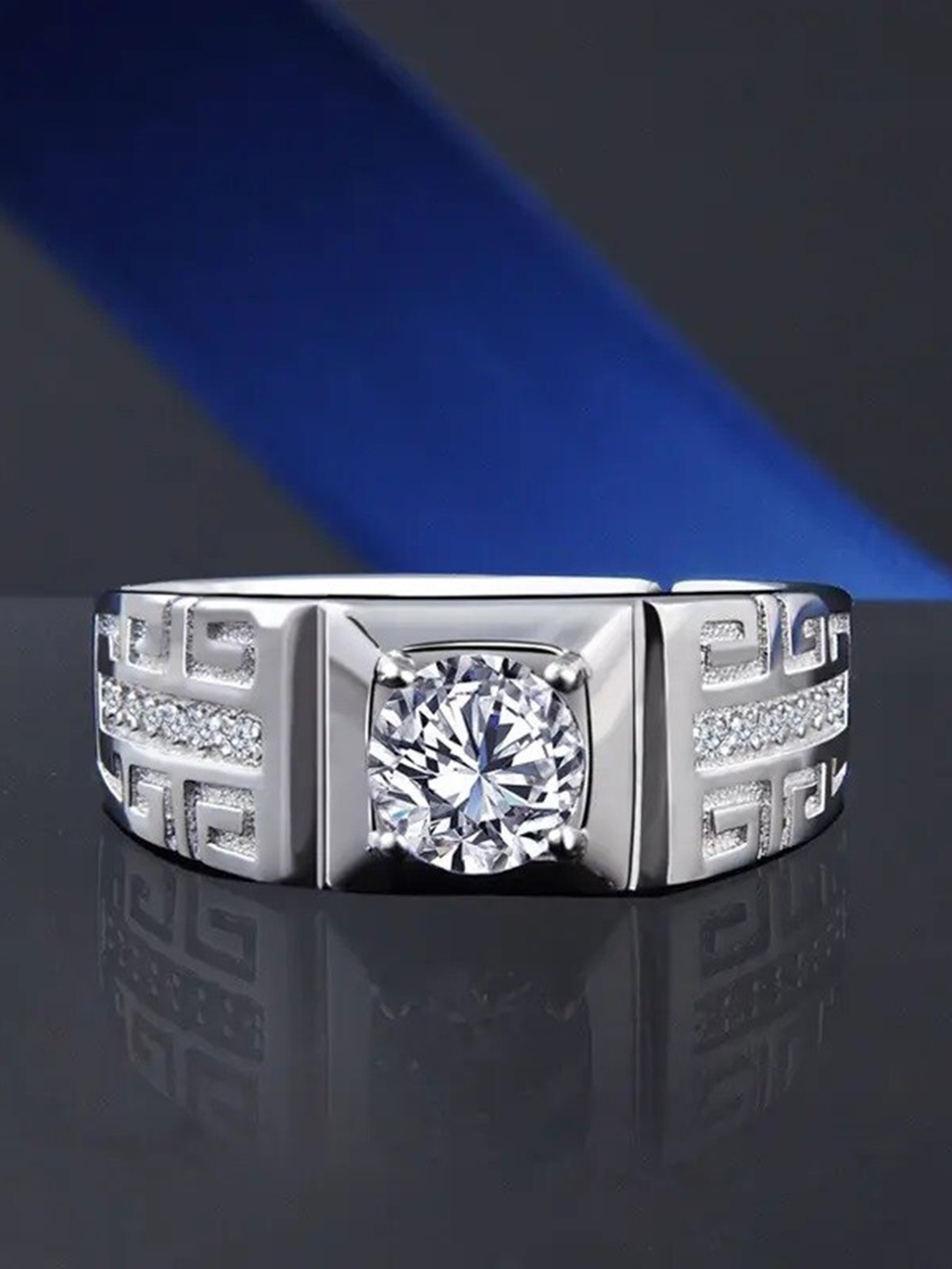 

MEENAZ Men Set Of 2 Silver-Plated AD-Studded Finger Ring
