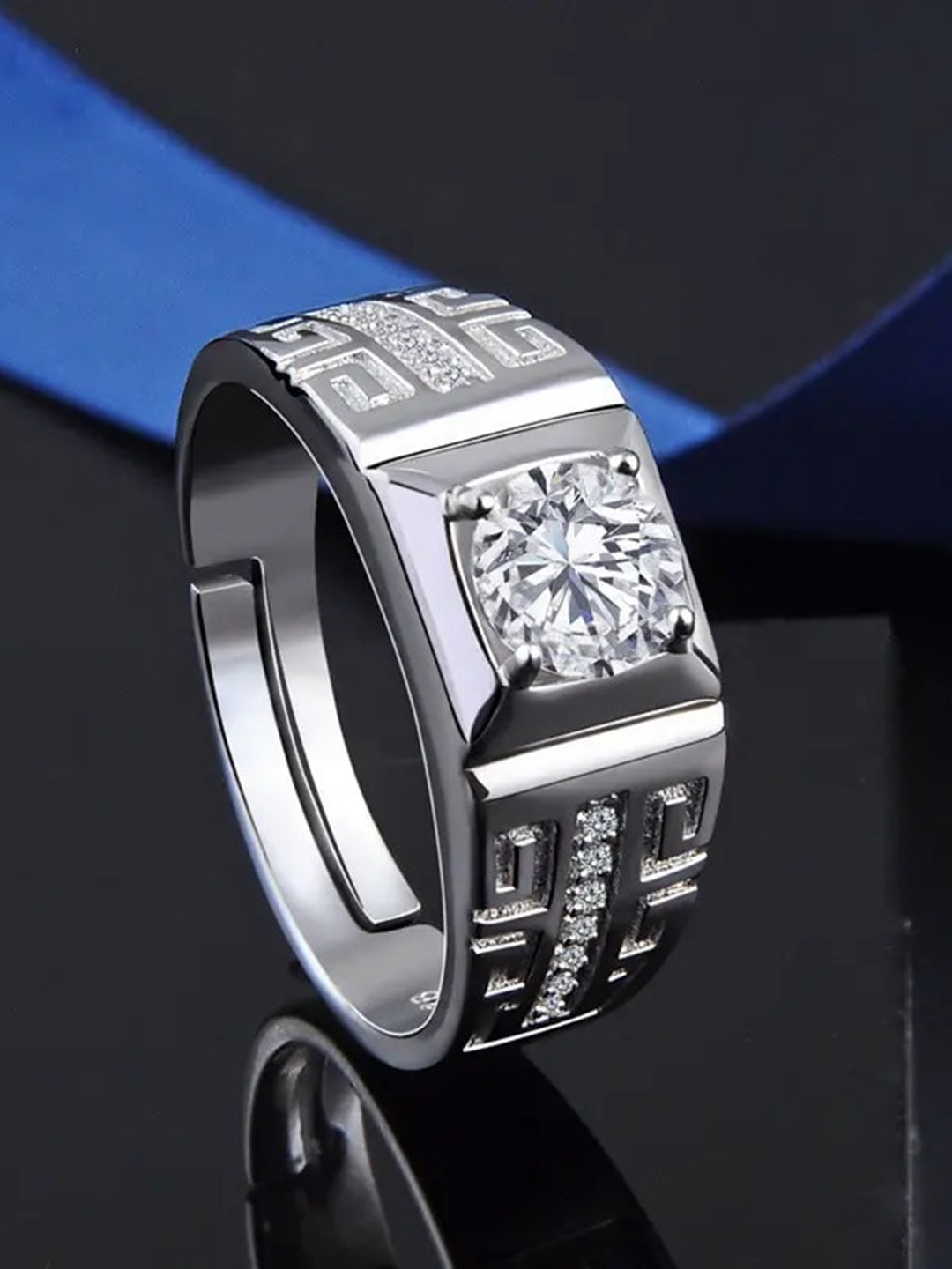 

MEENAZ Men Set Of 2 Silver-Plated AD-Studded Finger Ring