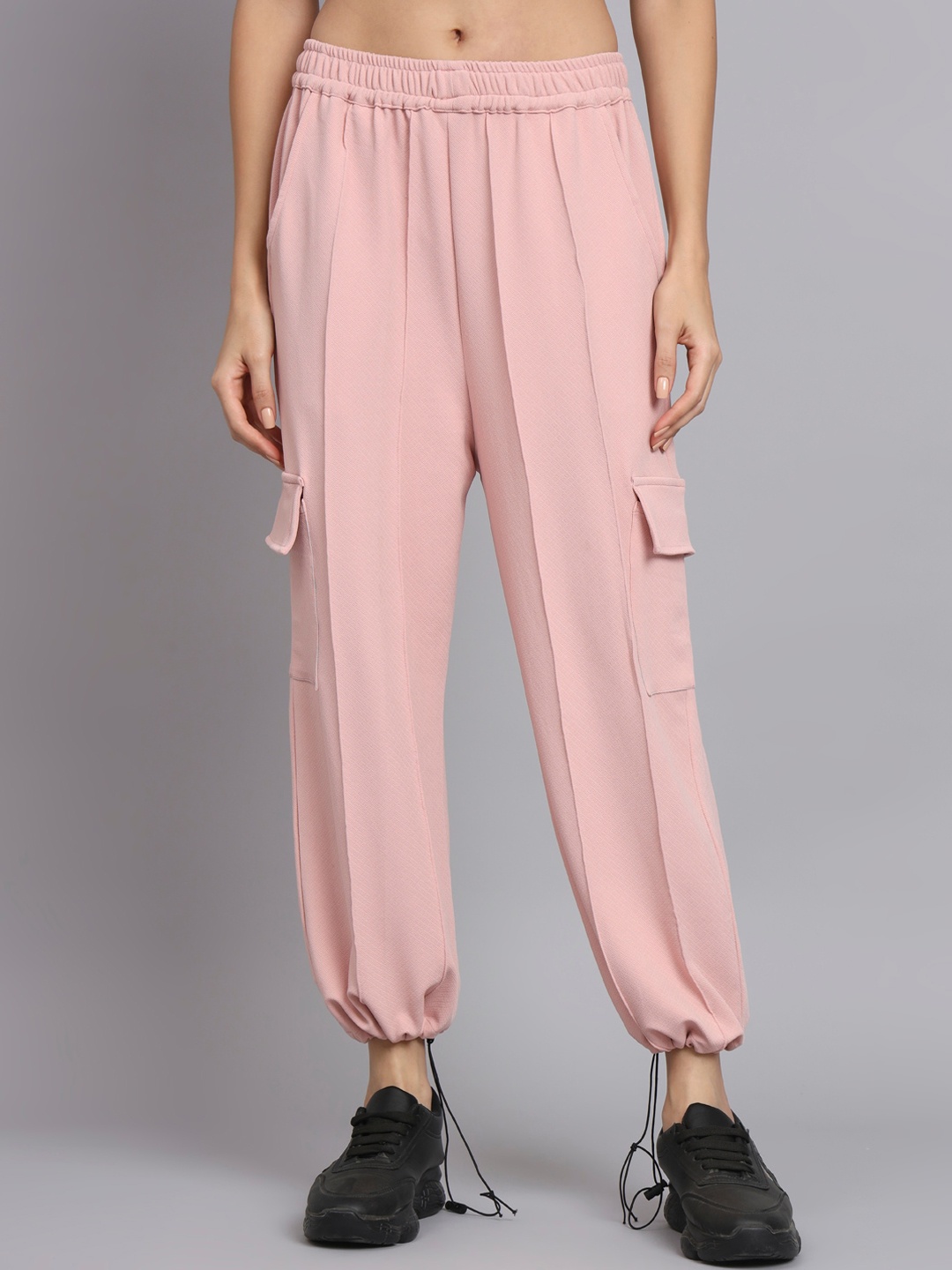 

BROOWL Women Mid-Rise Urban Non Iron Joggers, Pink