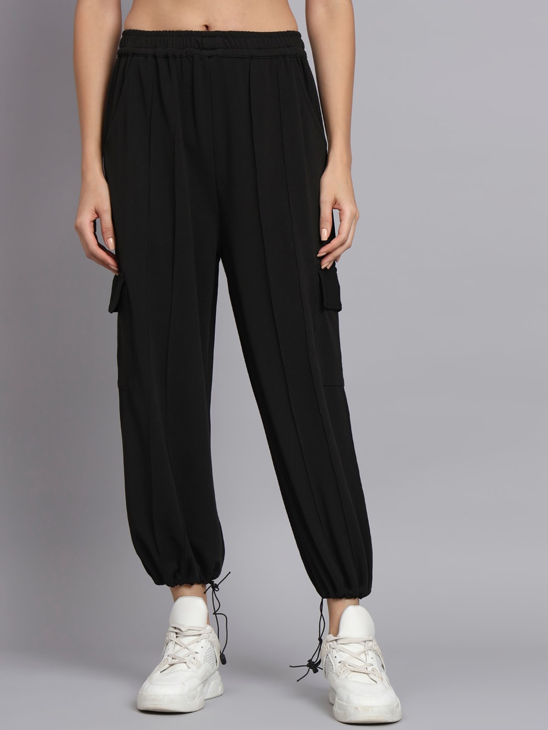 

BROOWL Women Urban Mid-Rise Non Iron Jacquard Joggers, Black
