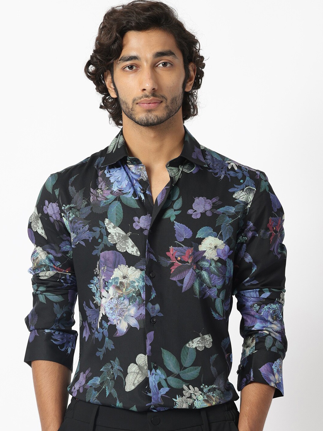 

RARE RABBIT Men Ease Slim Fit Floral Printed Shirt, Black