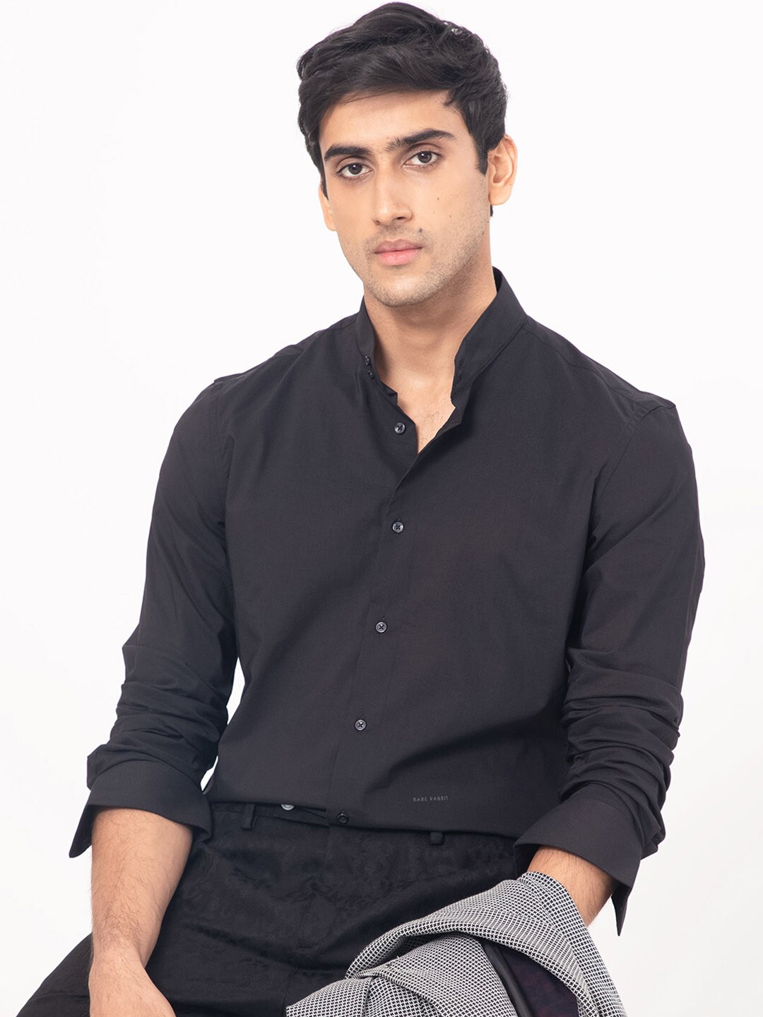 

RARE RABBIT Men Coxx Slim Fit Mandarin Collar Shirt, Black