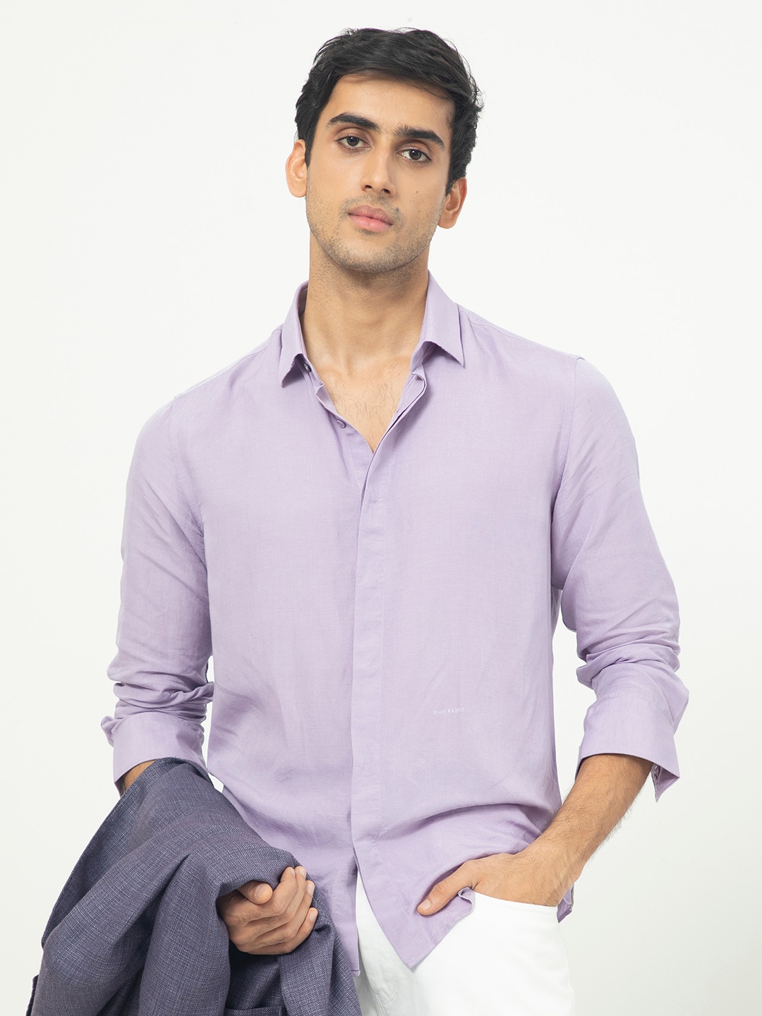

RARE RABBIT Men Throner Regular Fit Spread Collar Shirt, Purple