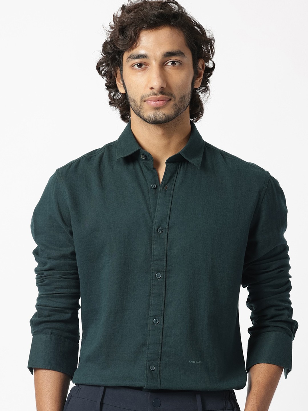 

RARE RABBIT Men Layerrs Slim Fit Spread Collar Shirt, Green