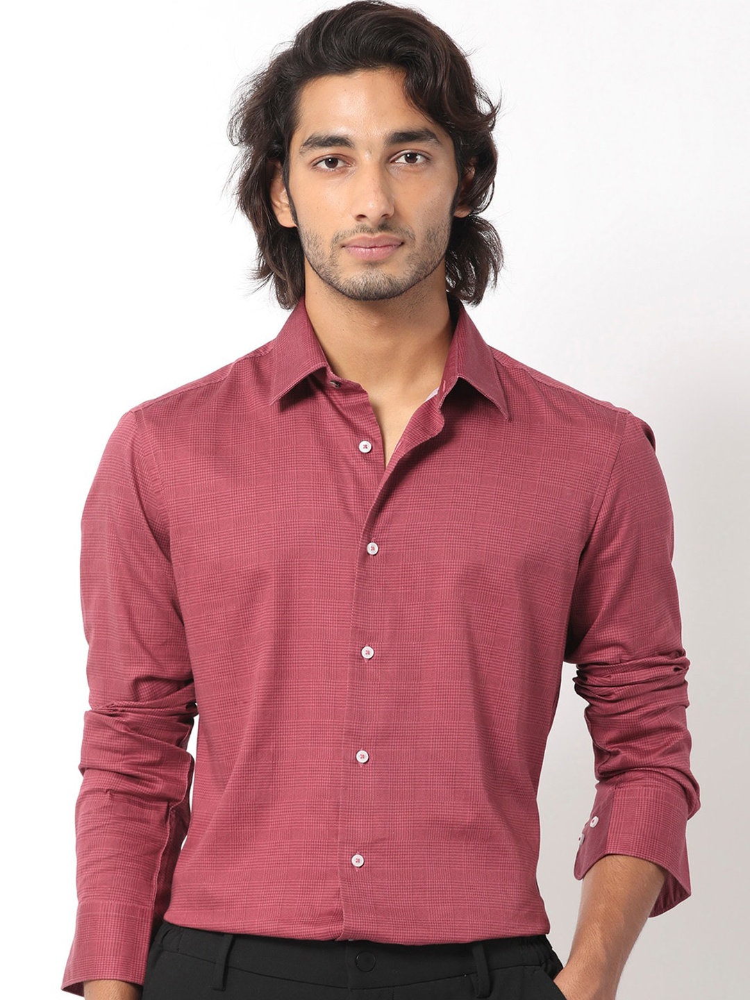 

RARE RABBIT Men Miskon Textured Spread Collar Slim Fit Shirt, Red