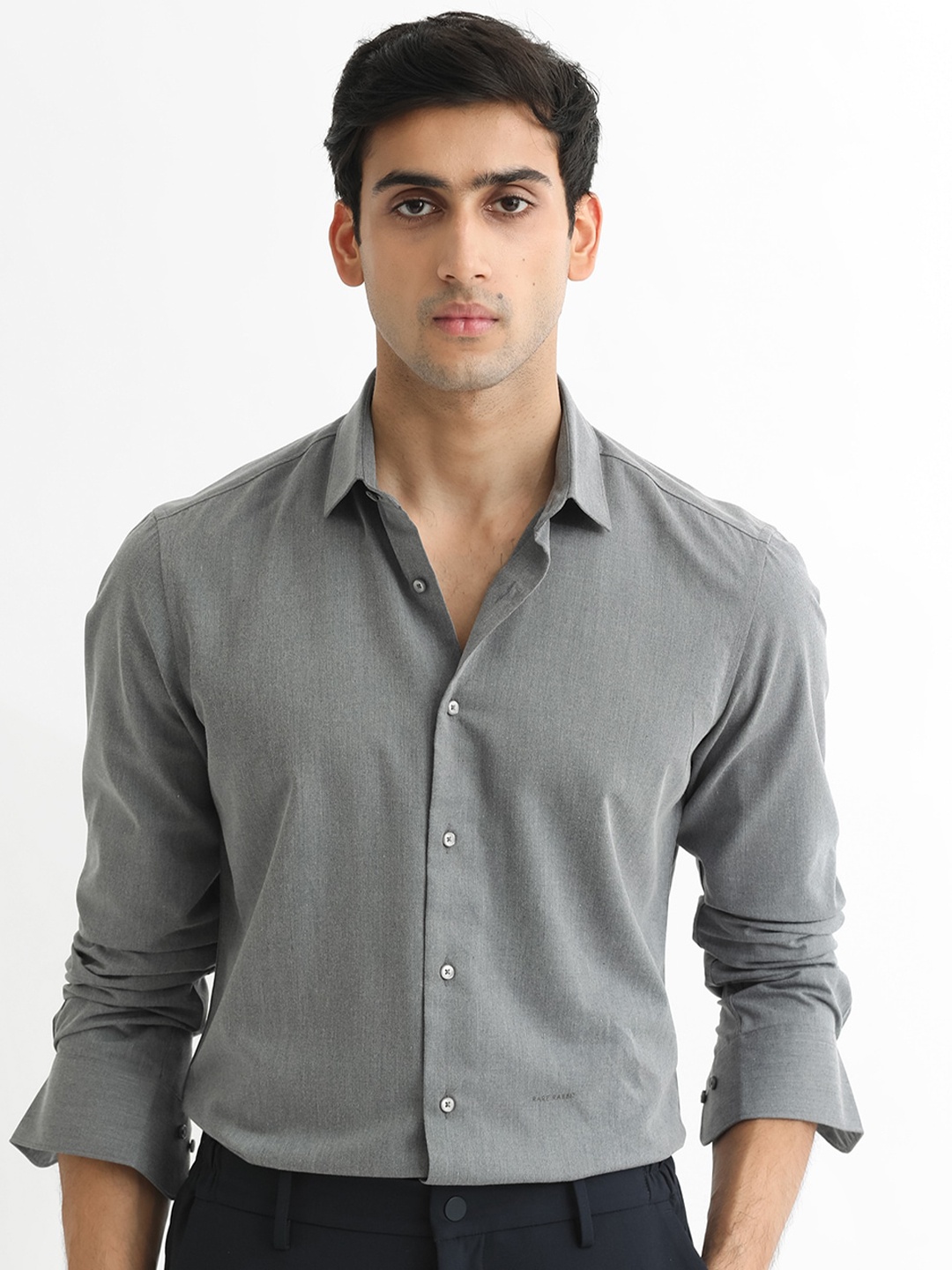 

RARE RABBIT Men Gunjan Regular Fit Spread Collar Shirt, Navy blue