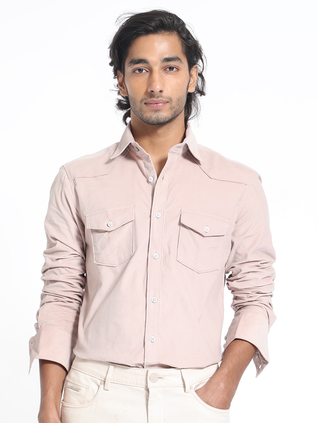 RARE RABBIT Men Halle Slim Fit Opaque Shirt, Peach