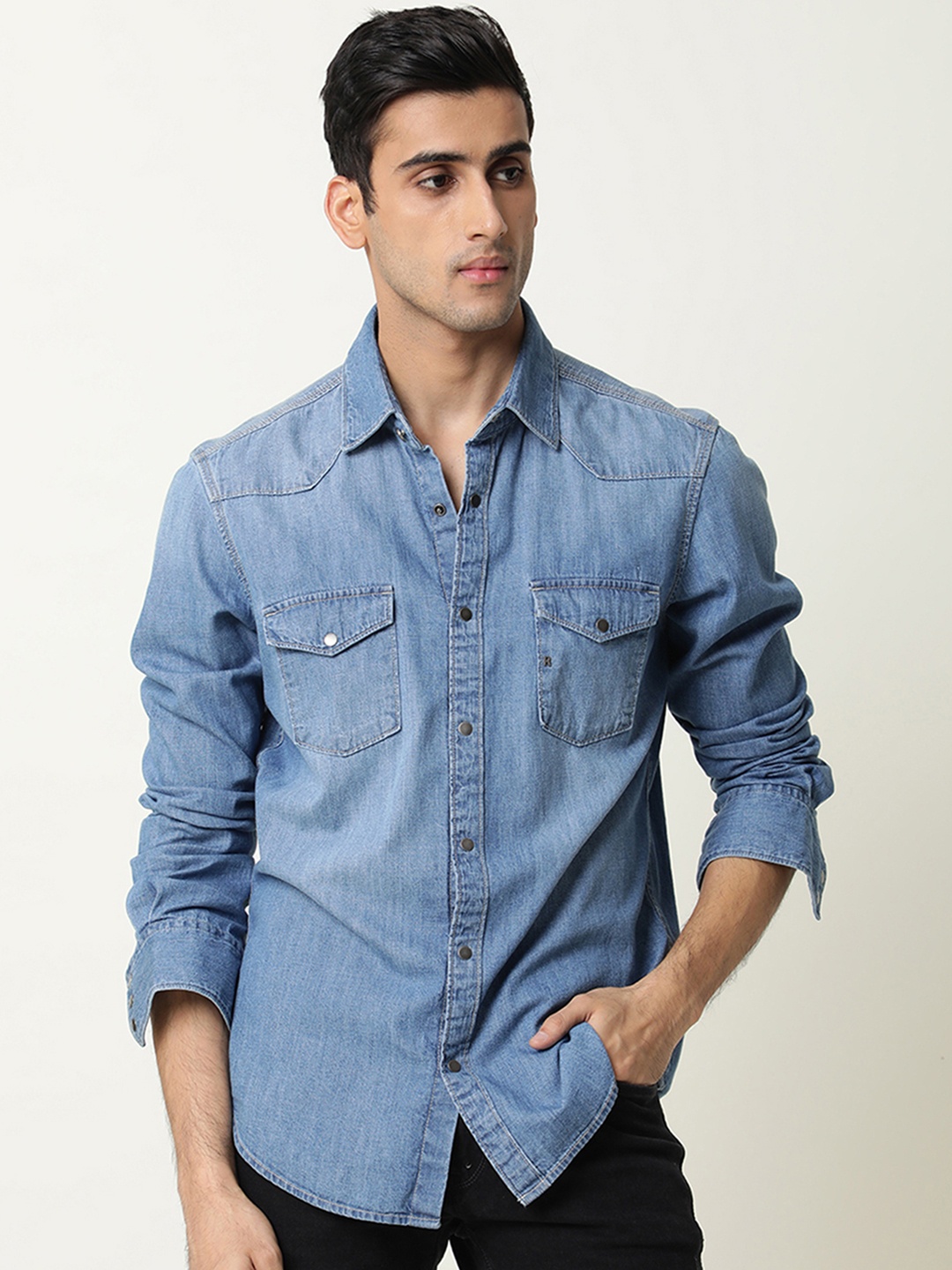 

RARE RABBIT Men Taison Regular Fit Faded Shirt, Blue