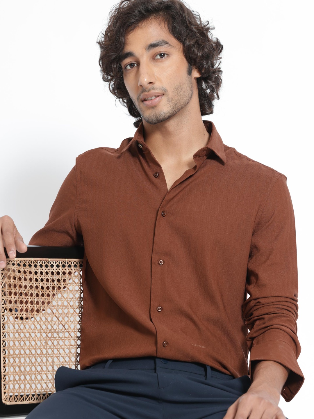 

RARE RABBIT Men Me Regular Fit Opaque Shirt, Brown