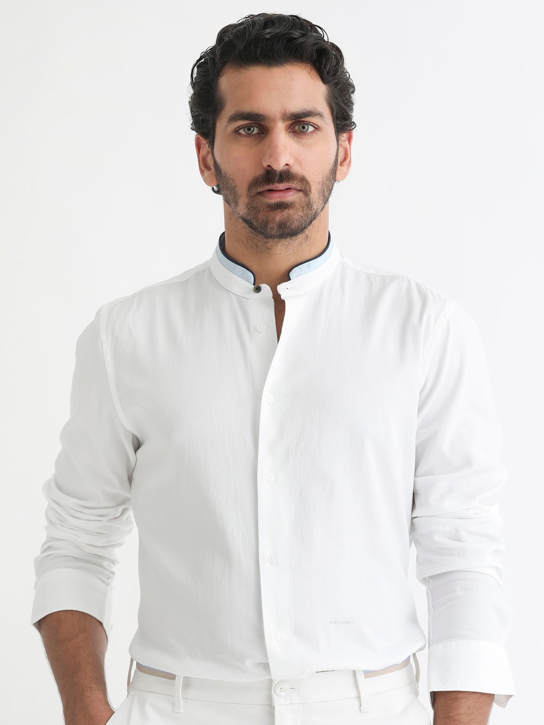 

RARE RABBIT Men Tehran Slim Fit Mandarin Collar Shirt, White