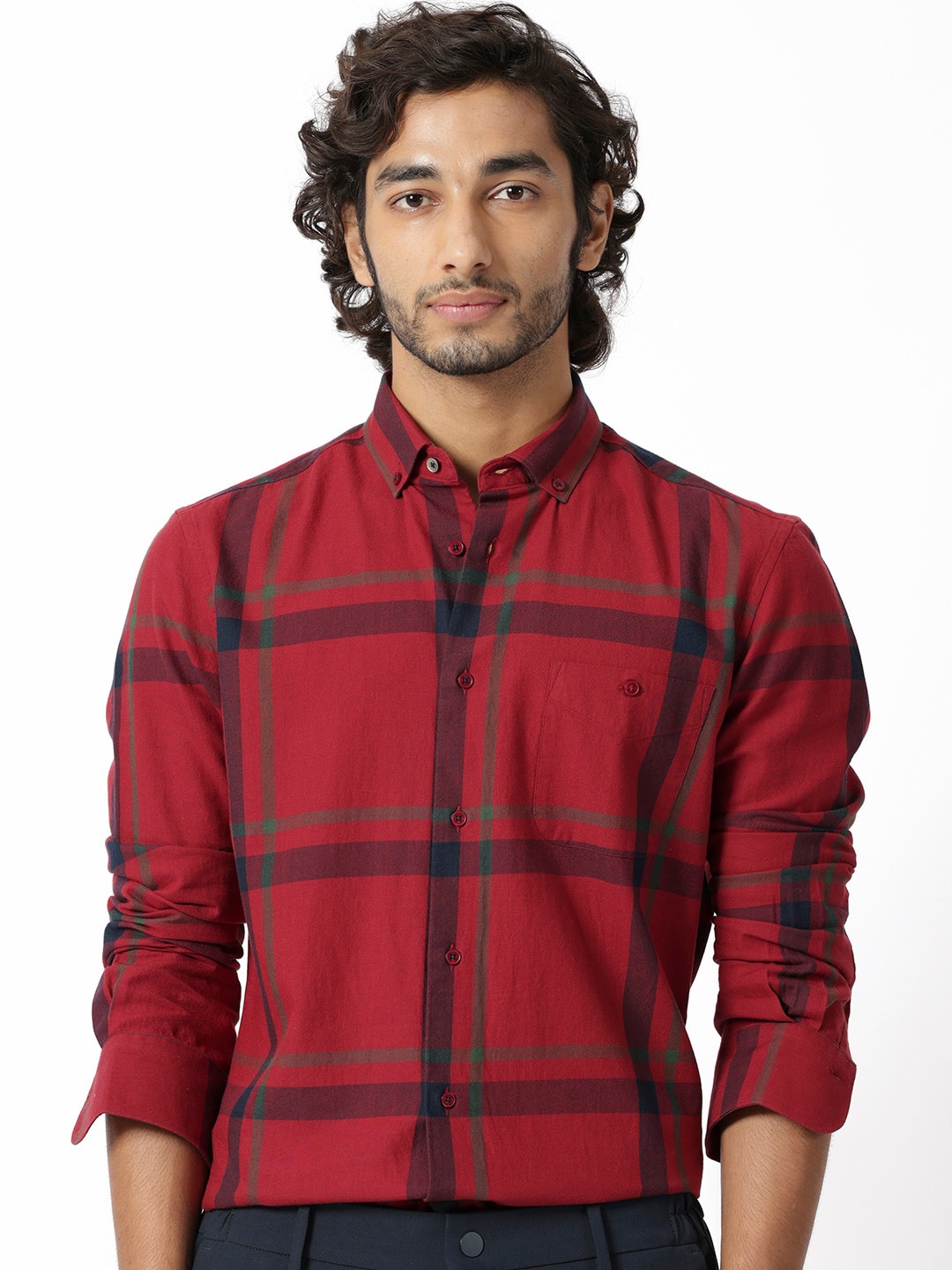 

RARE RABBIT Men Wink Regular Fit Checked Button-Down Collar Shirt, Red