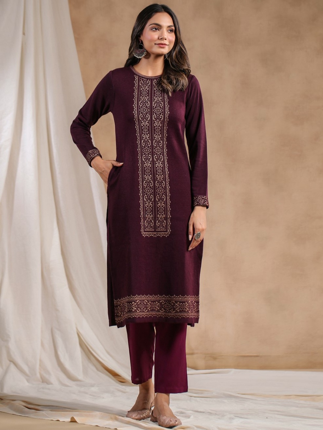 

Ishin Ethnic Motifs Woven Design Jacquard Straight Kurta, Mauve