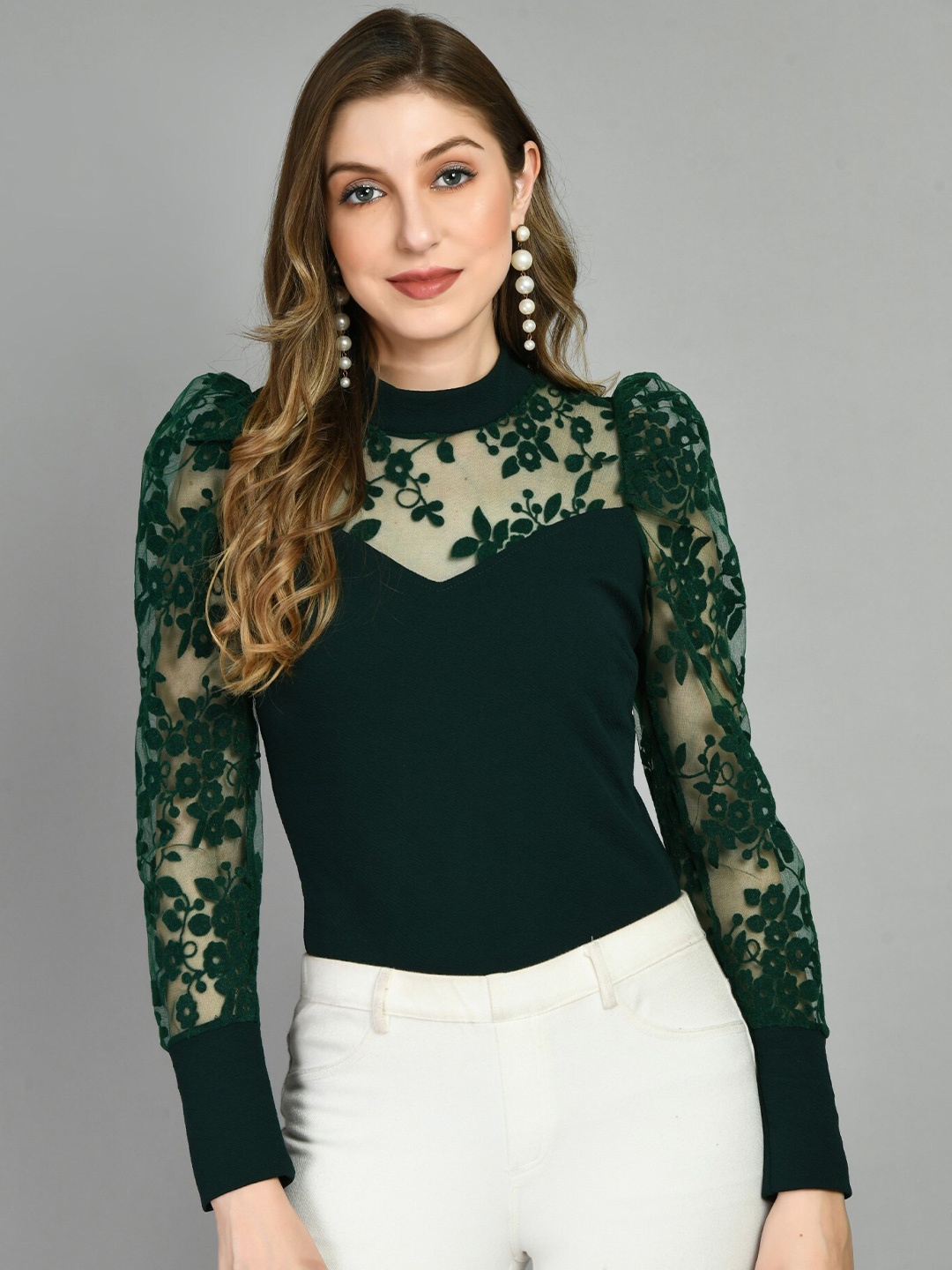 

Moshe Floral Embroidered Top, Green