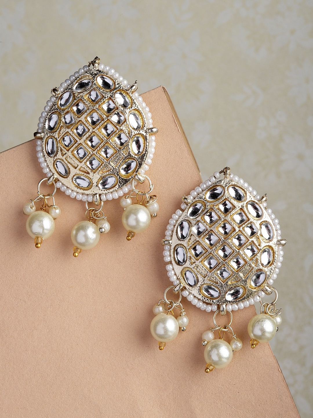 

Shining Diva Fashion Gold Plated Kundan Studded & Pearls Beaded Drop Earrings