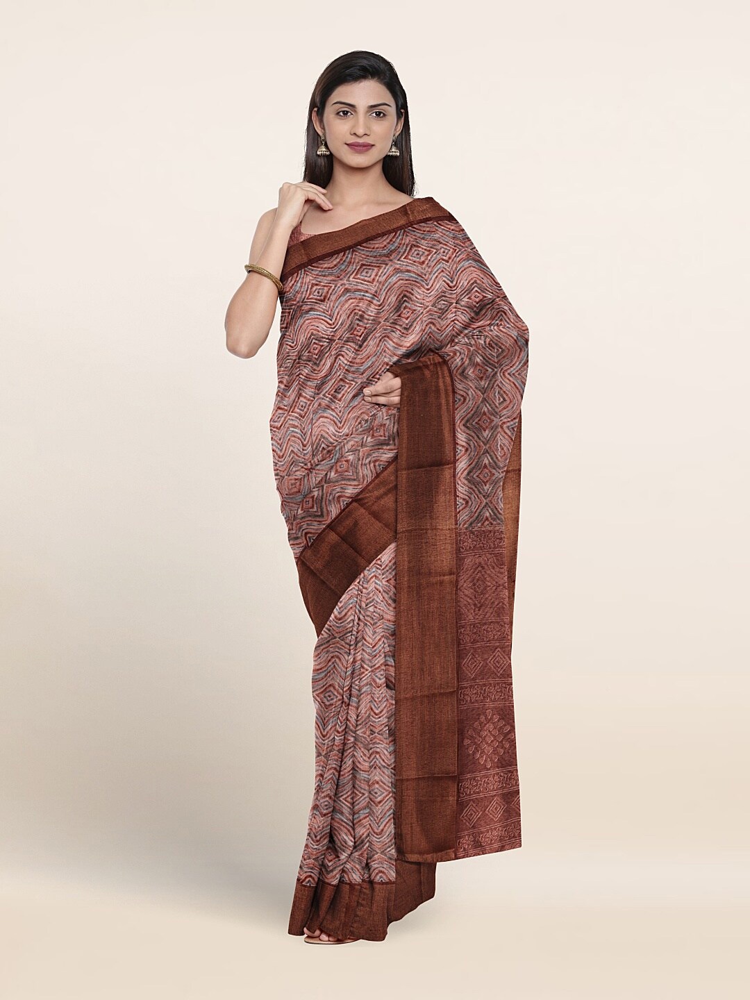 

Pothys Geometric Printed Saree, Brown