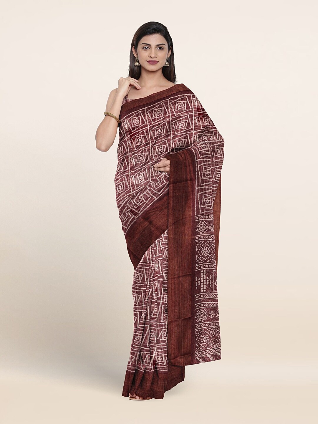 

Pothys Geometric Printed Zari Saree, Purple