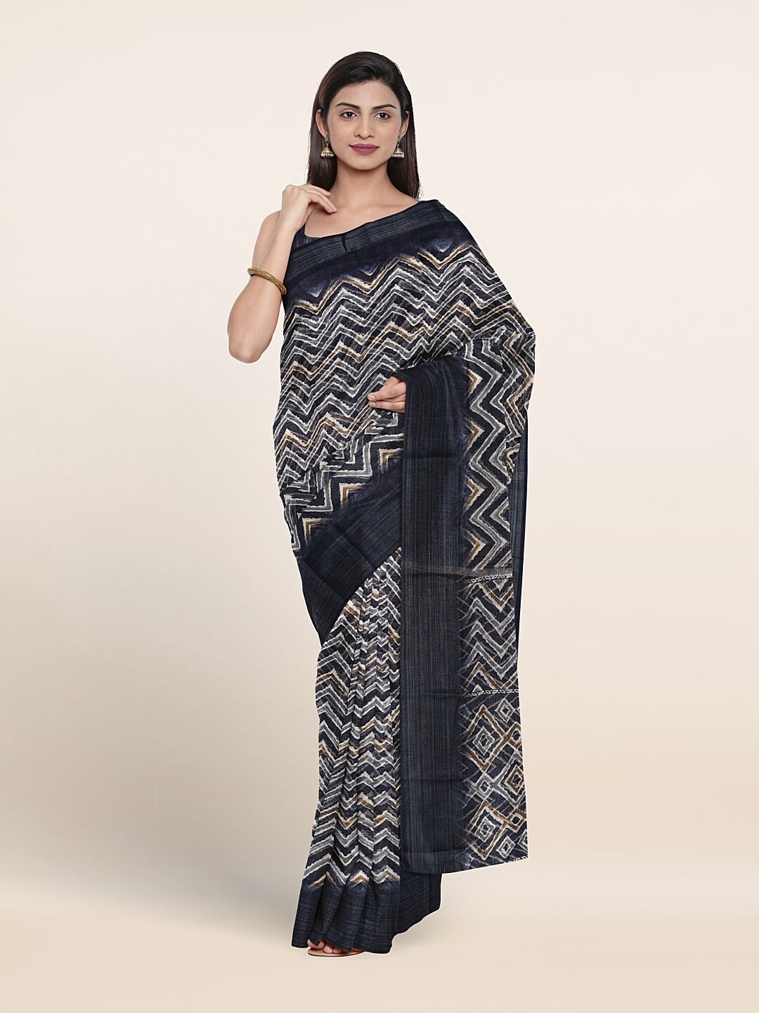 

Pothys Striped Zari Saree, Blue