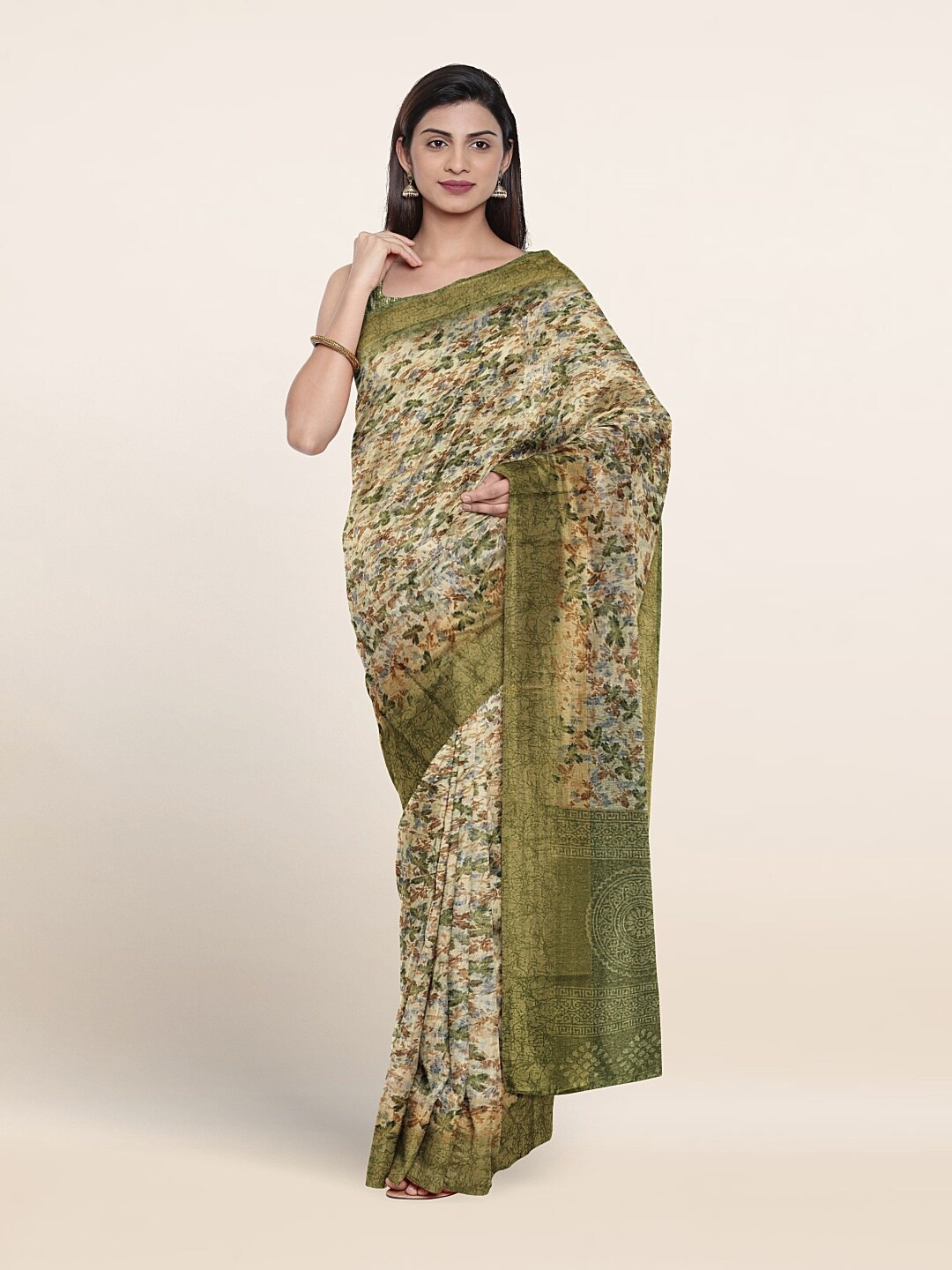 

Pothys Floral Printed Saree, Beige