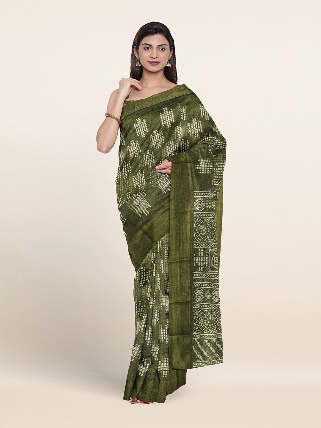 

Pothys Ethnic Motifs Printed Zari Saree, Green