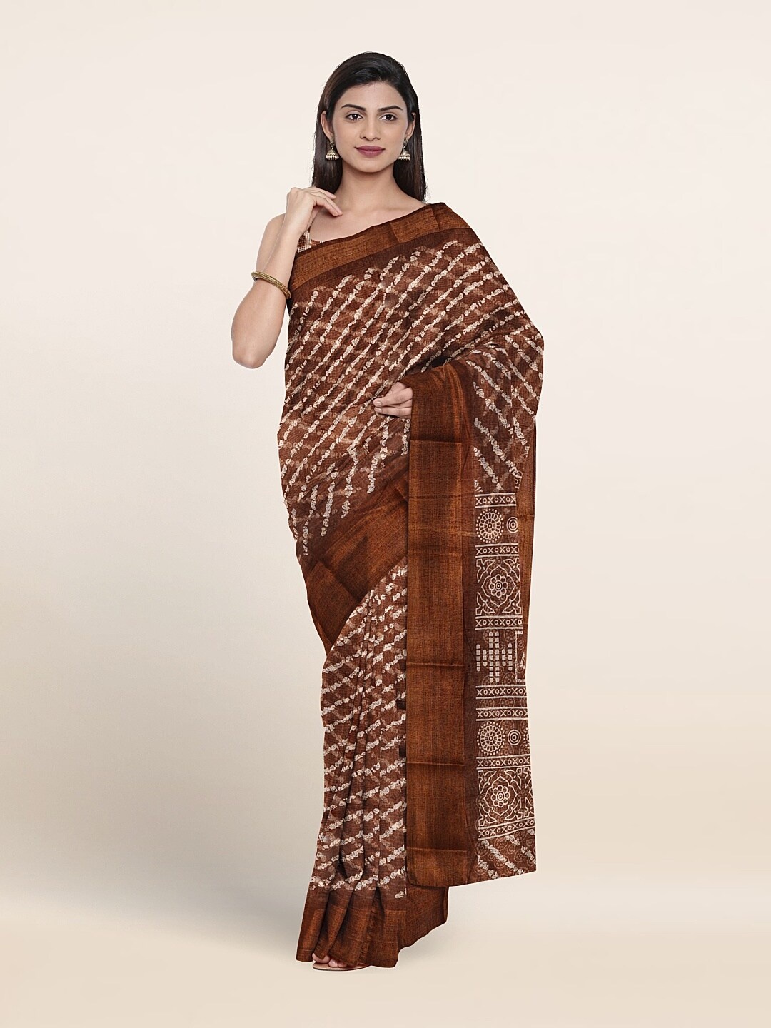 

Pothys Abstract Printed Zari Saree, Brown
