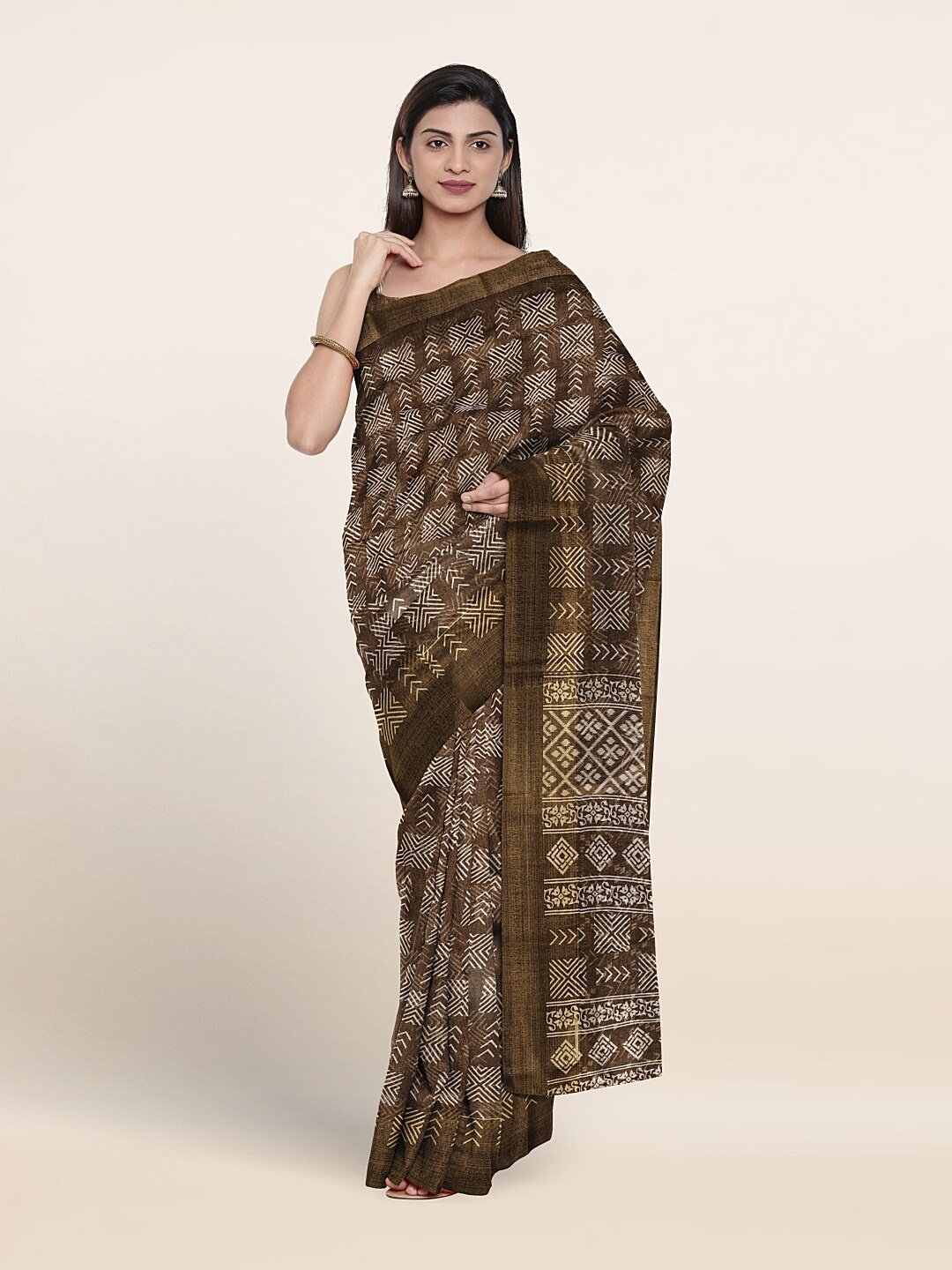 

Pothys Geometric Printed Saree, Green