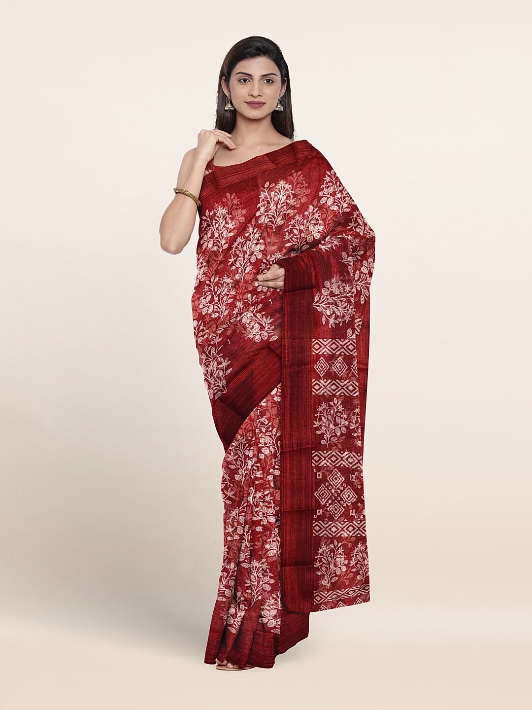 

Pothys Floral Printed Zari Saree, Maroon