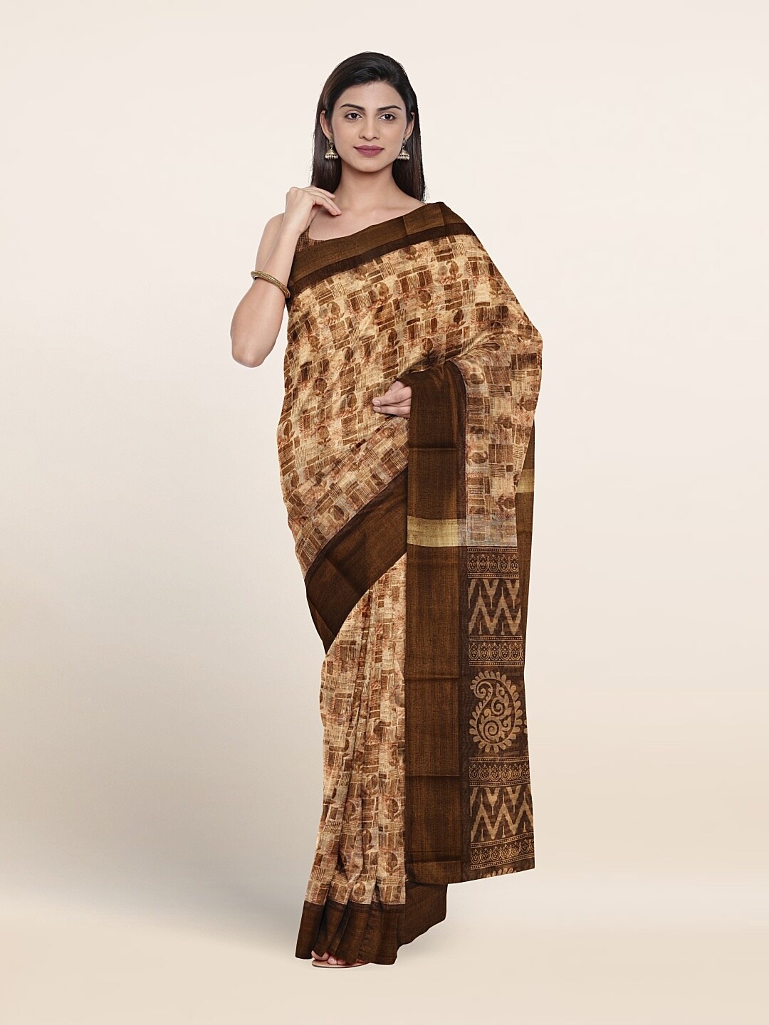 

Pothys Abstract Printed Zari Saree, Brown