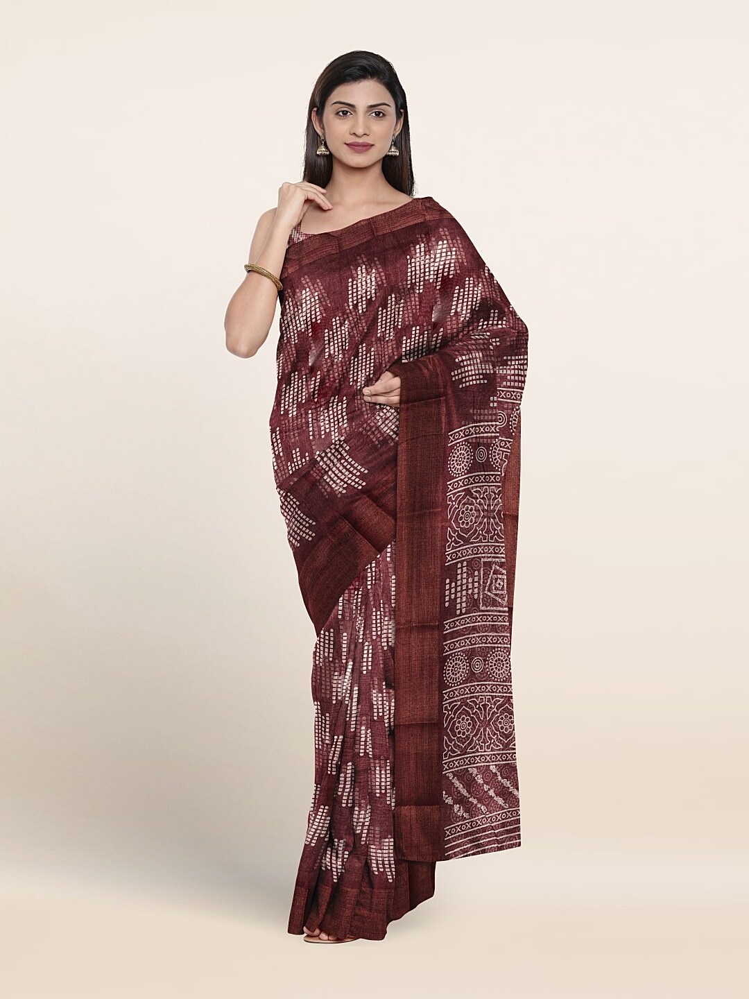 

Pothys Abstract Printed Zari Saree, Burgundy