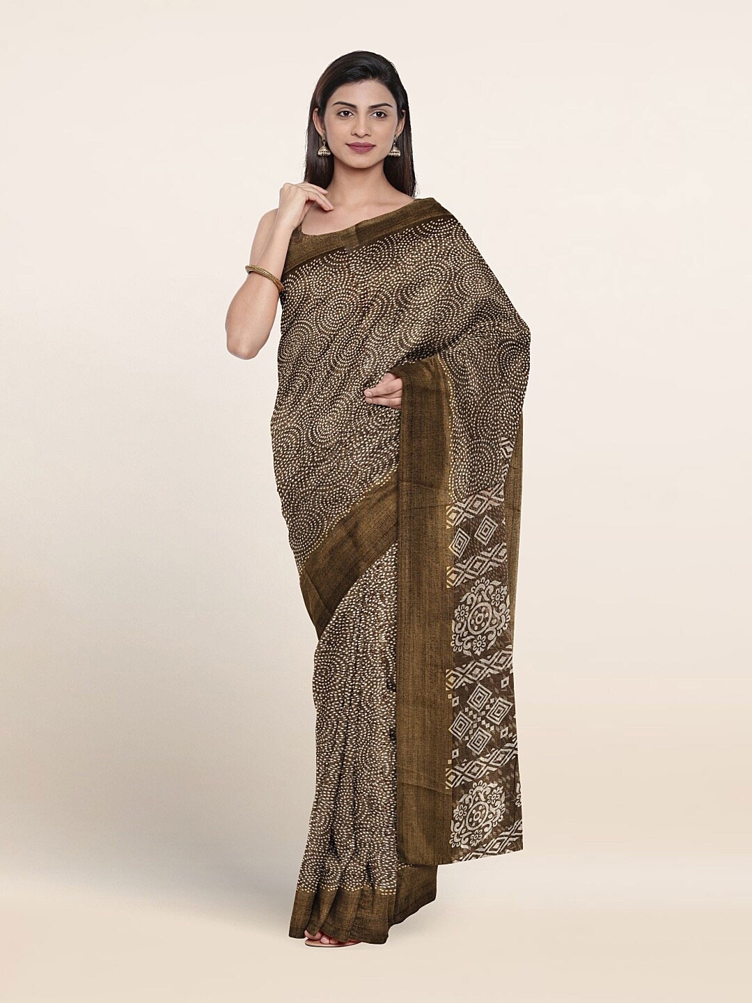 

Pothys Geometric Printed Saree, Brown