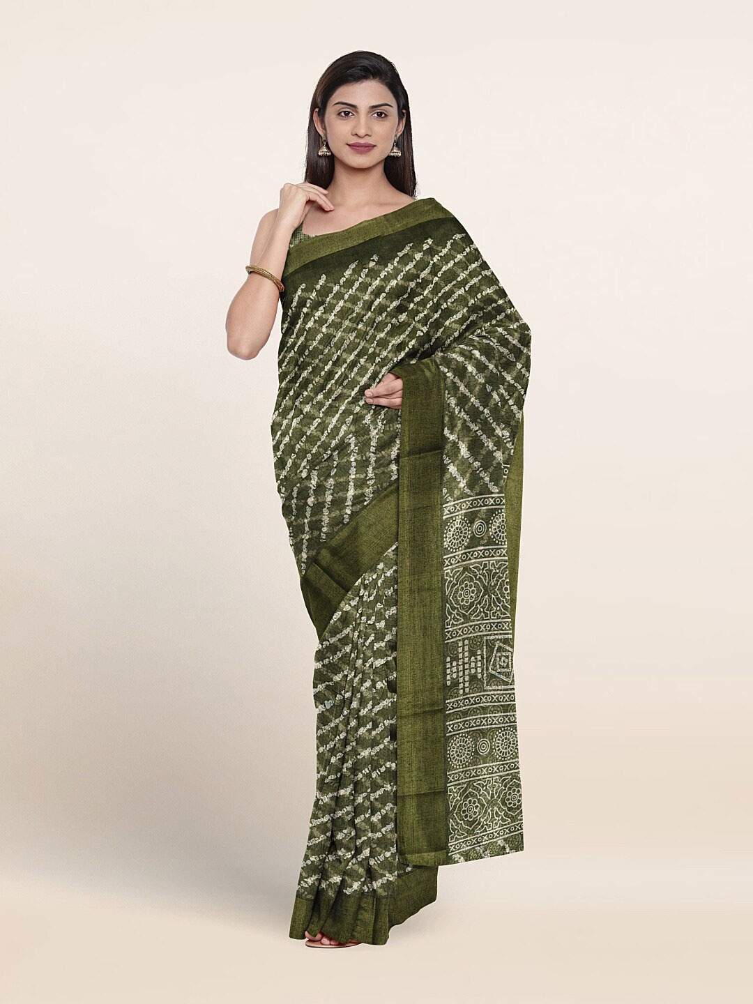 

Pothys Checked Cotton Blend Saree, Green