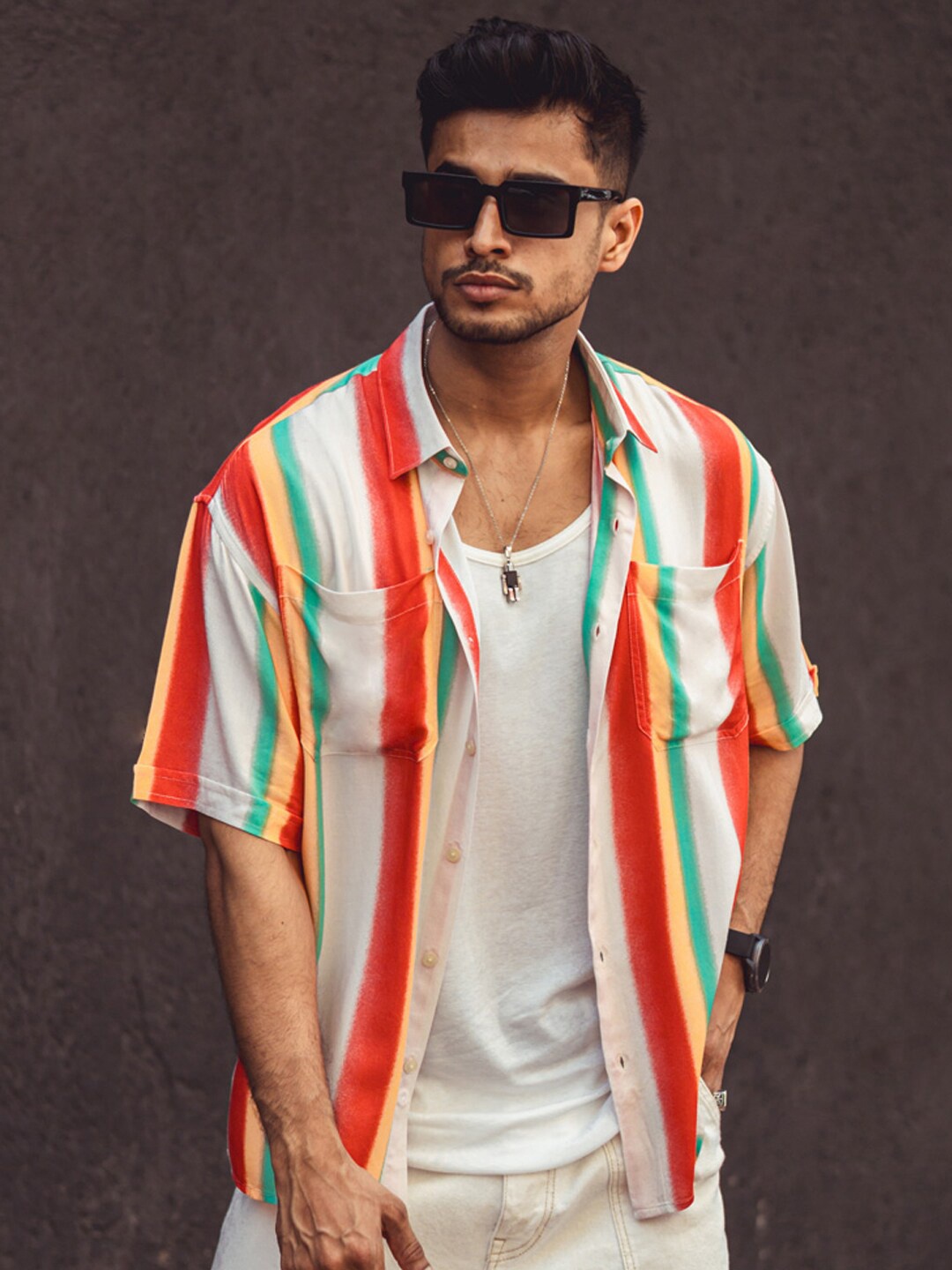 

Powerlook India Slim Vertical Striped Oversized Casual Shirt, White