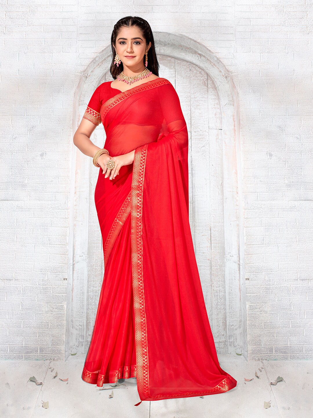 

Anouk Zari Poly Chiffon Saree, Red