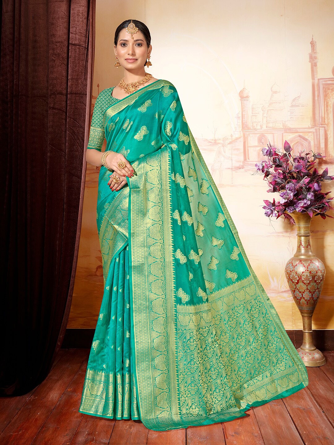 

Anouk Woven Design Zari Art Silk Saree, Turquoise blue