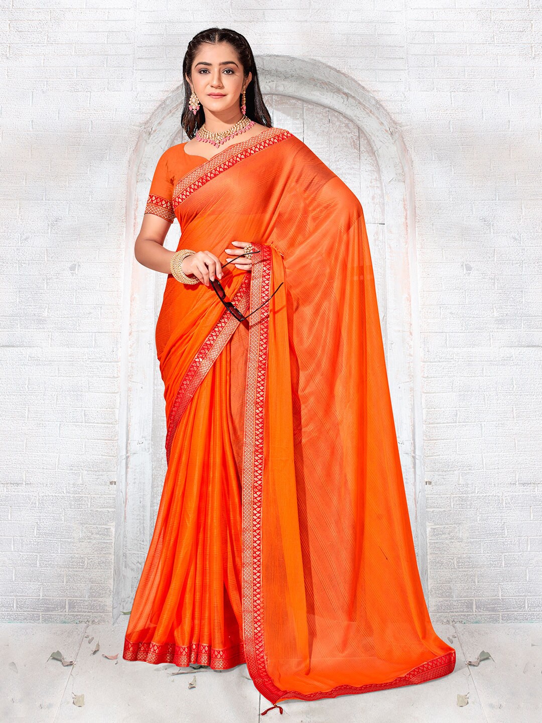 

Anouk Zari Poly Chiffon Saree, Orange