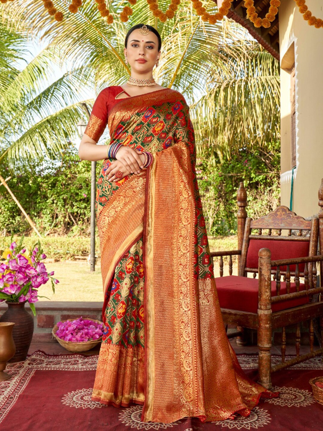 

Anouk Ethnic Motifs Woven Design Zari Art Silk Banarasi Saree, Red