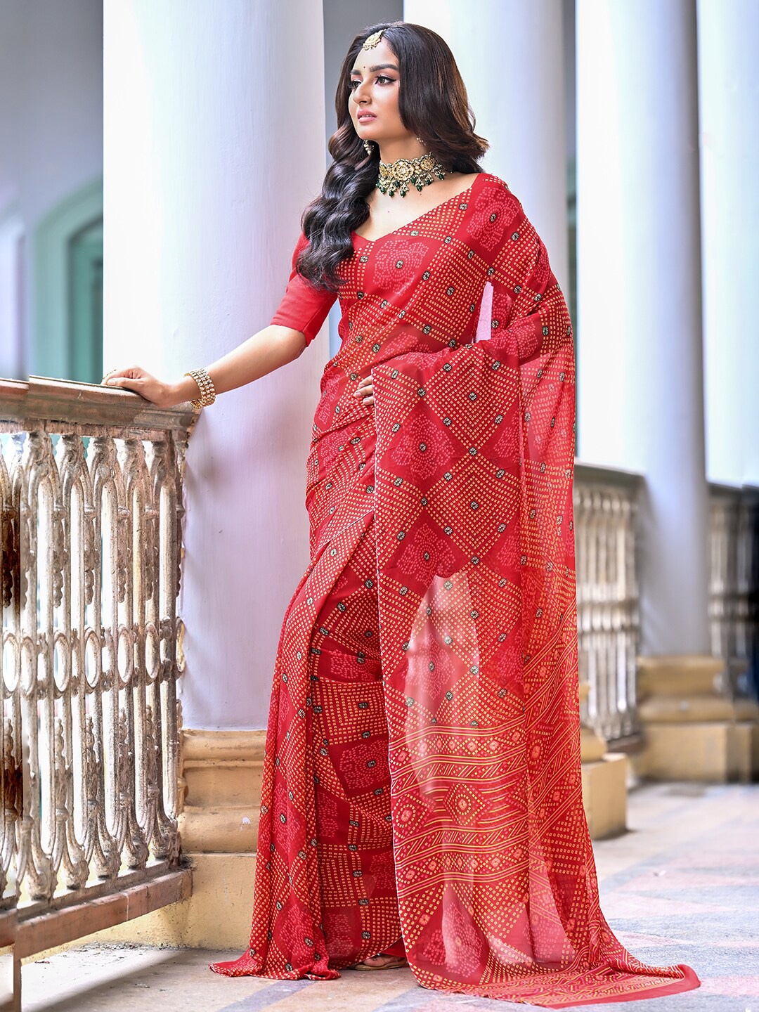 

Anouk Rustic Bandhani Printed Saree, Red