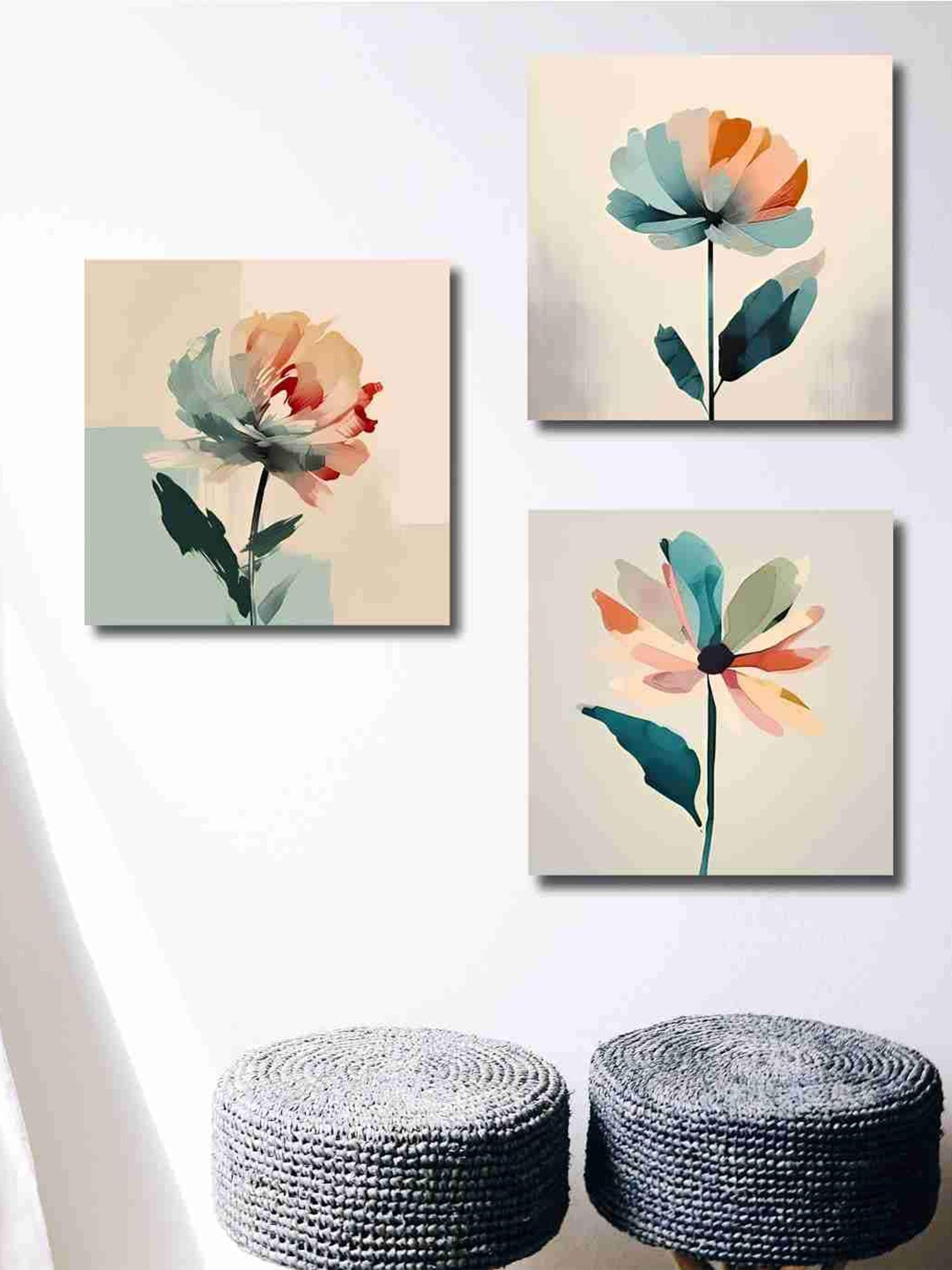 

SAF Peach-Coloured & White 3 Pieces Floral Printed Canvas Wall Art