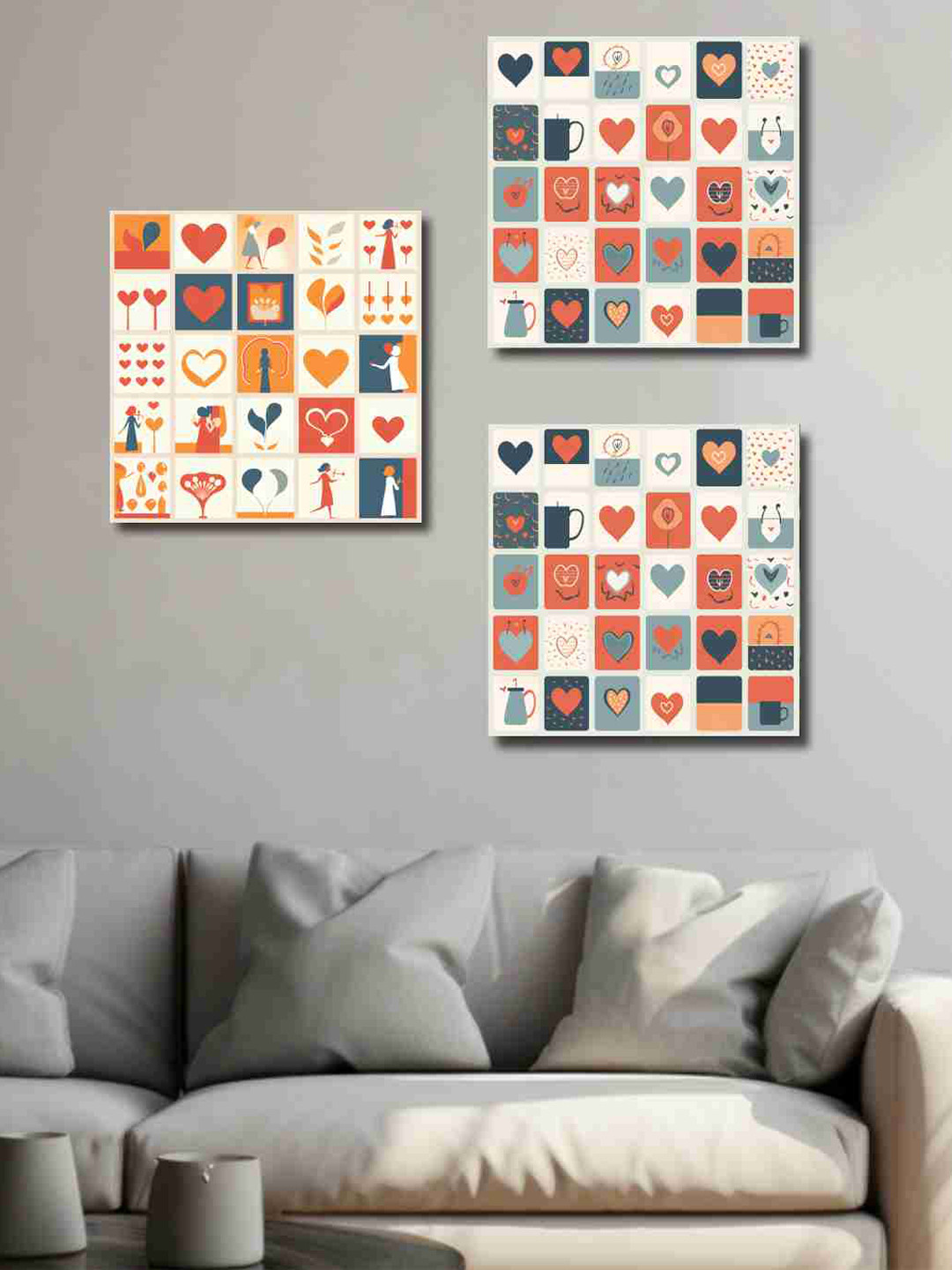 

SAF Grey & Red 3 Pieces Modern Art Printed Canvas Wall Art