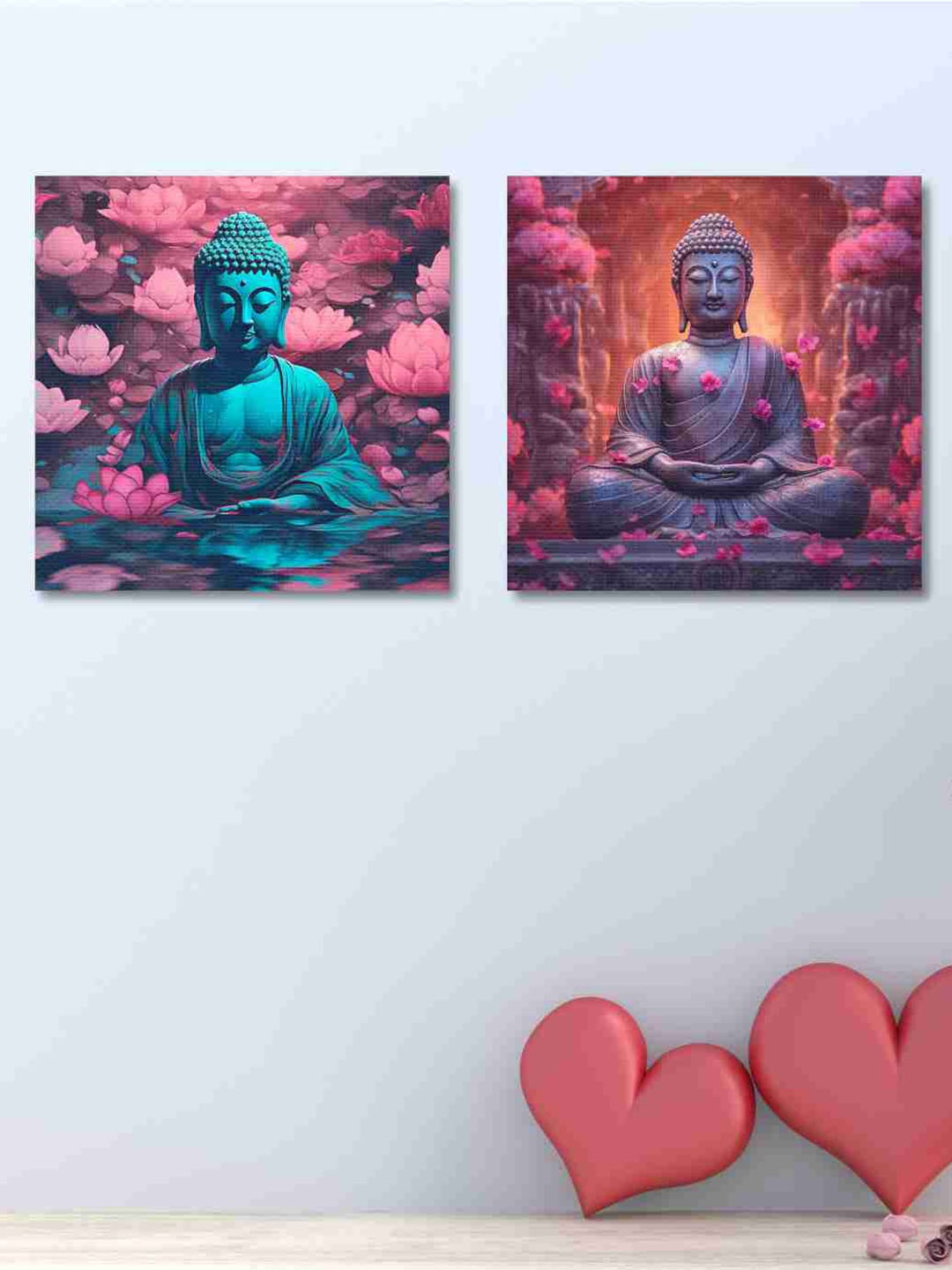 

SAF Peach & Blue 2-Pieces Lord Buddha Canvas Painting Wall Art, Turquoise blue