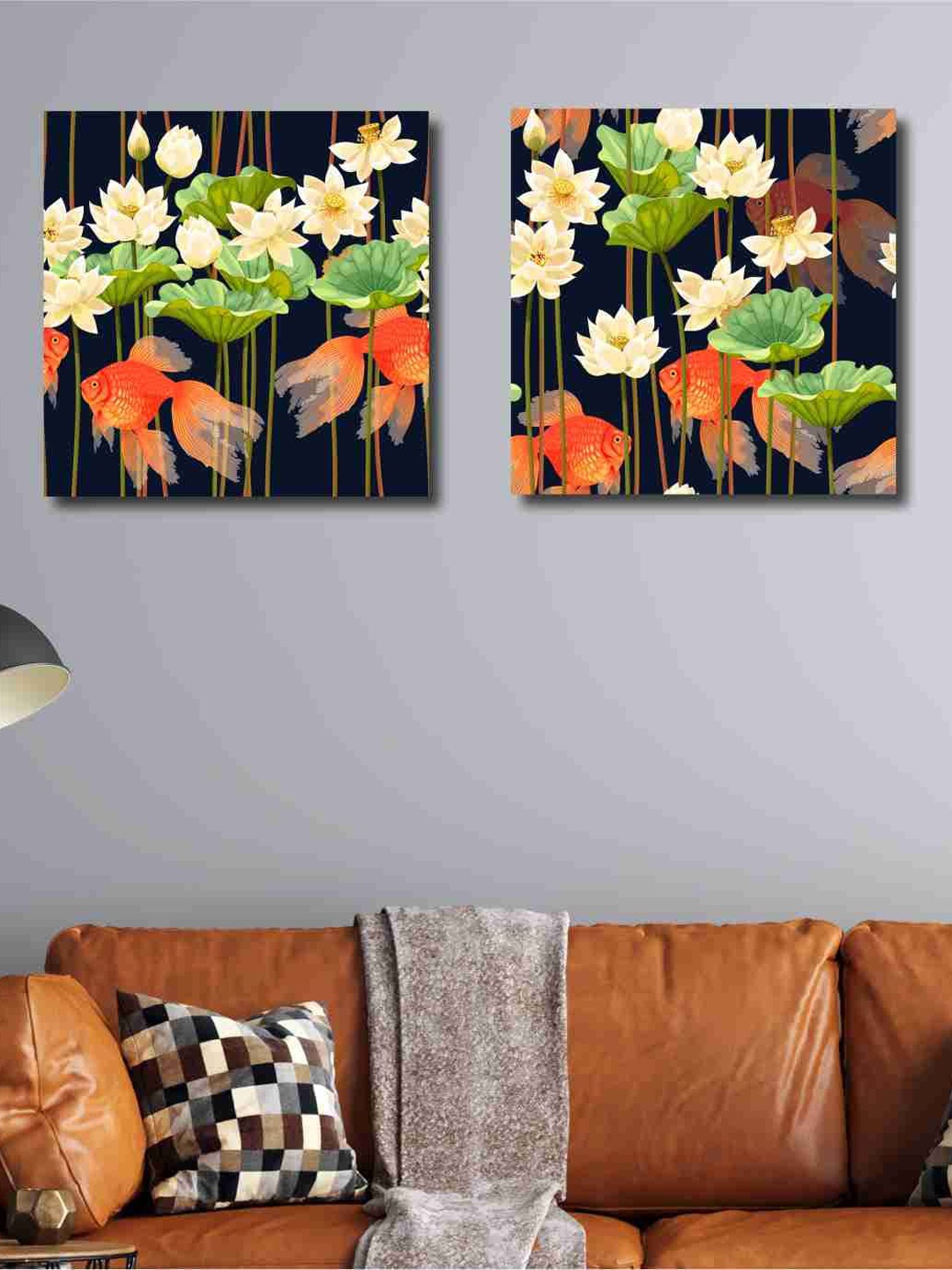 

SAF 2 Pcs Black & Orange Floral Painting Canvas Wall Art