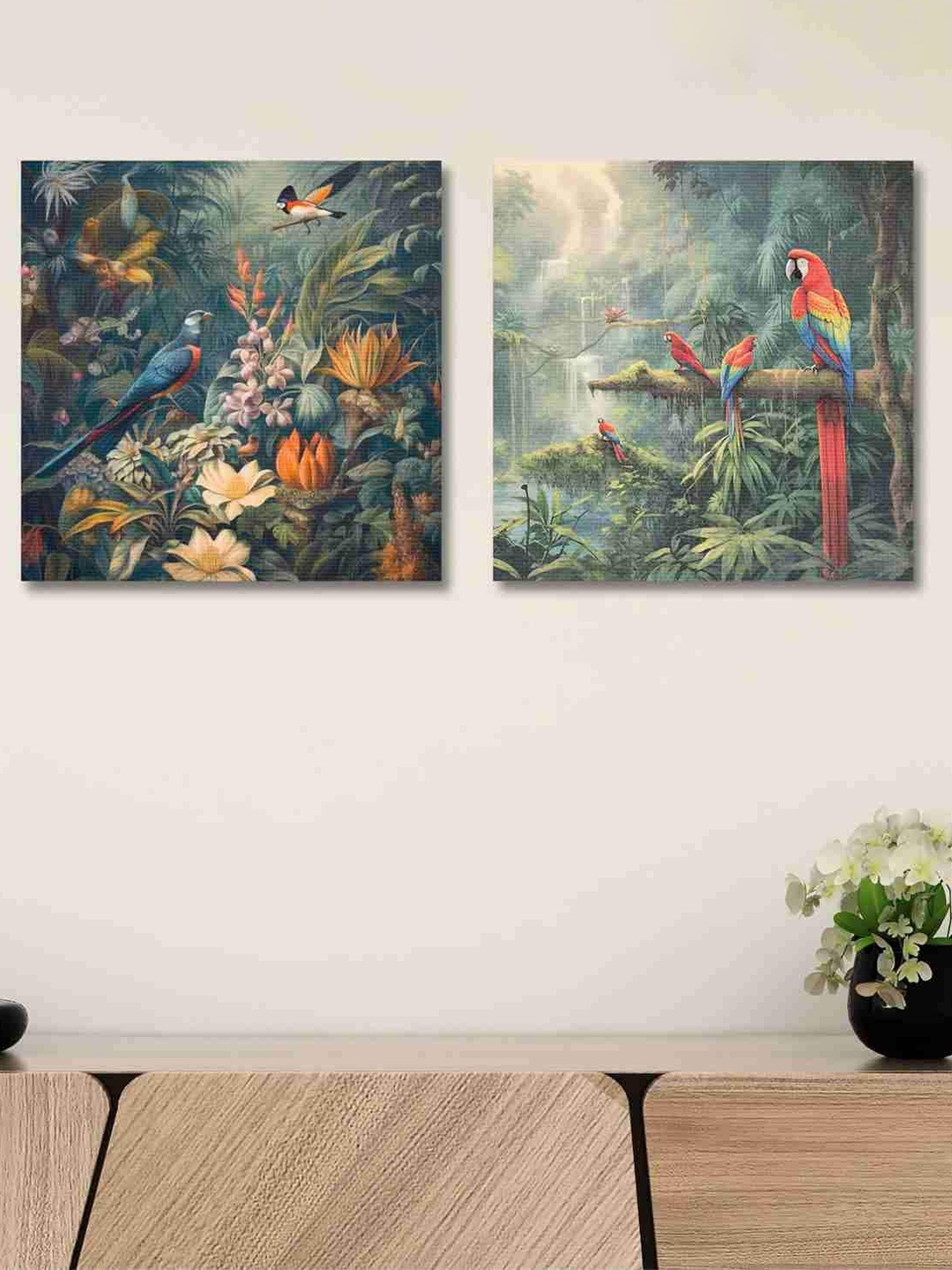 

SAF Green & Blue 2 Pieces Floral Printed Canvas Wall Art