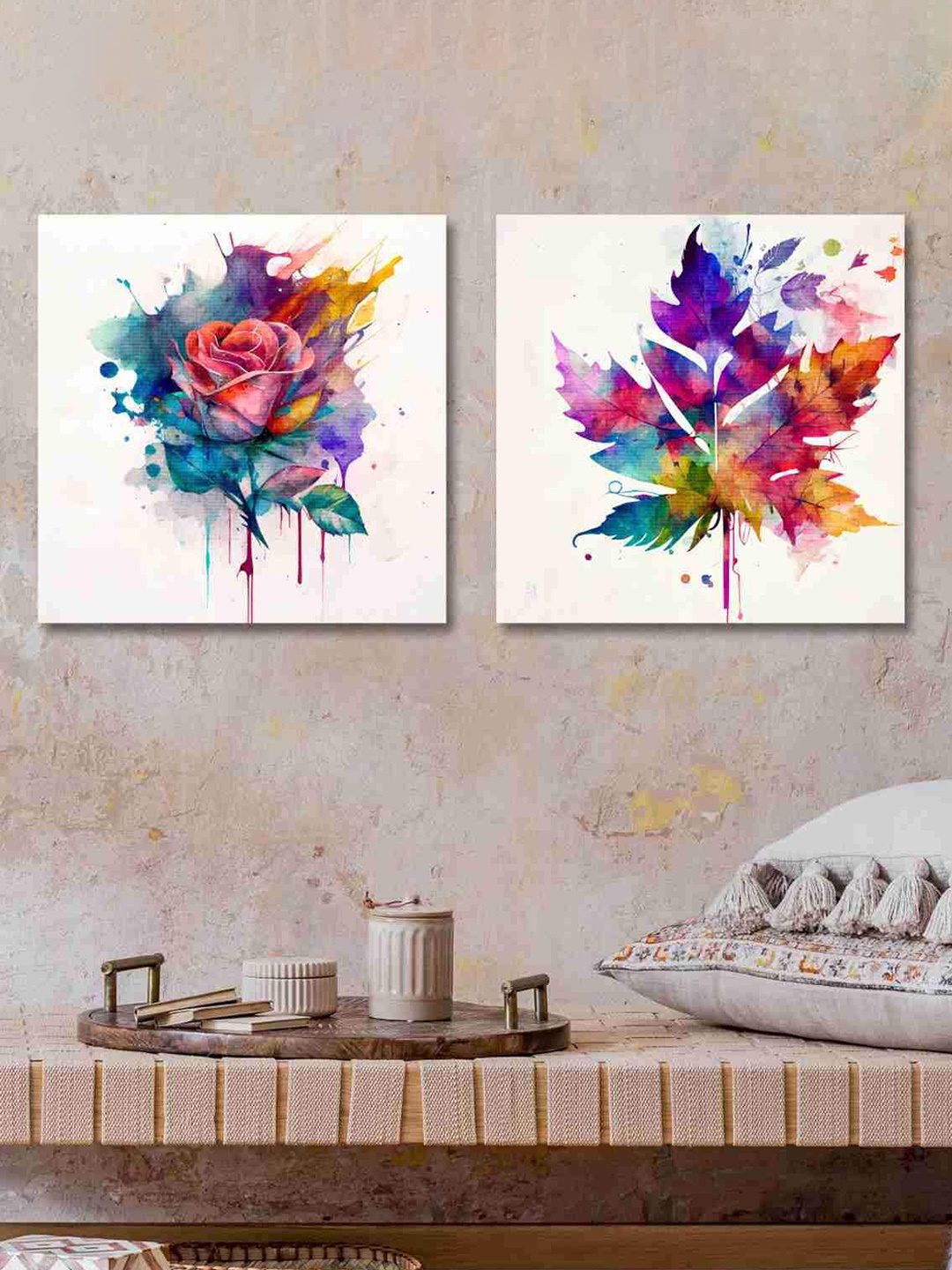 

SAF 2 Pcs White & Blue Rose Canvas Painting Wall Art