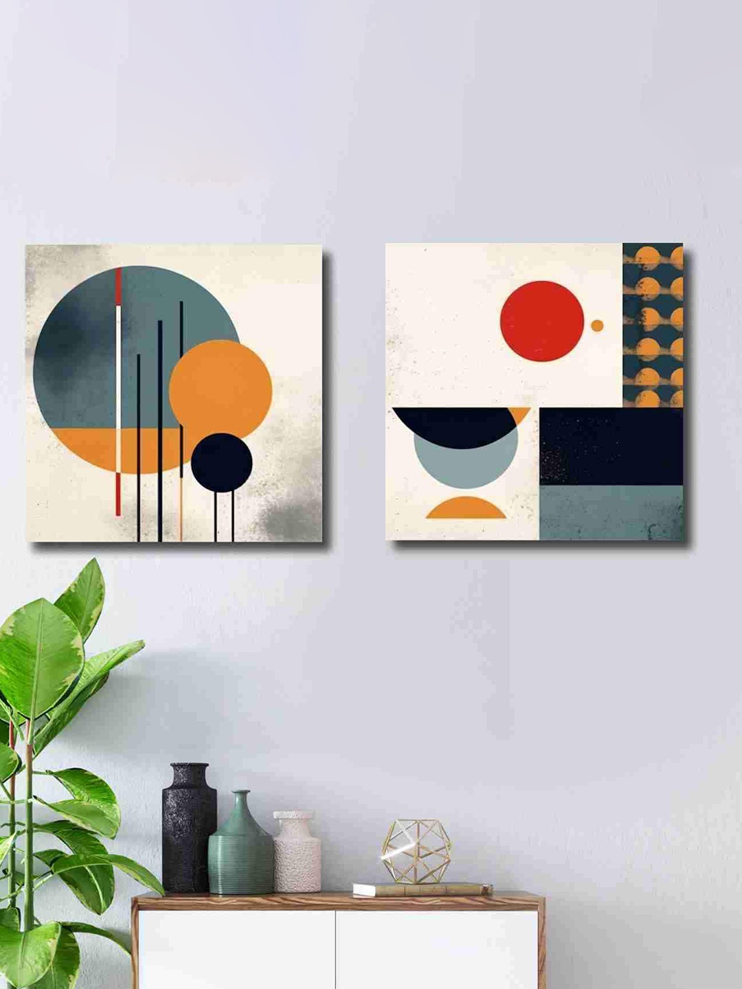 

SAF 2 Pcs Orange & Grey Modern Art Painting Canvas Wall Art