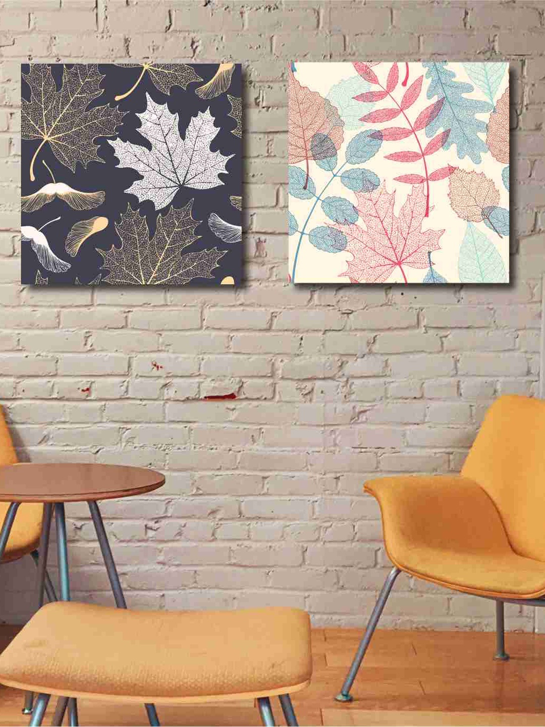 

SAF 2 Pcs Black & Off White Tropical Leaves Painting Canvas Wall Art