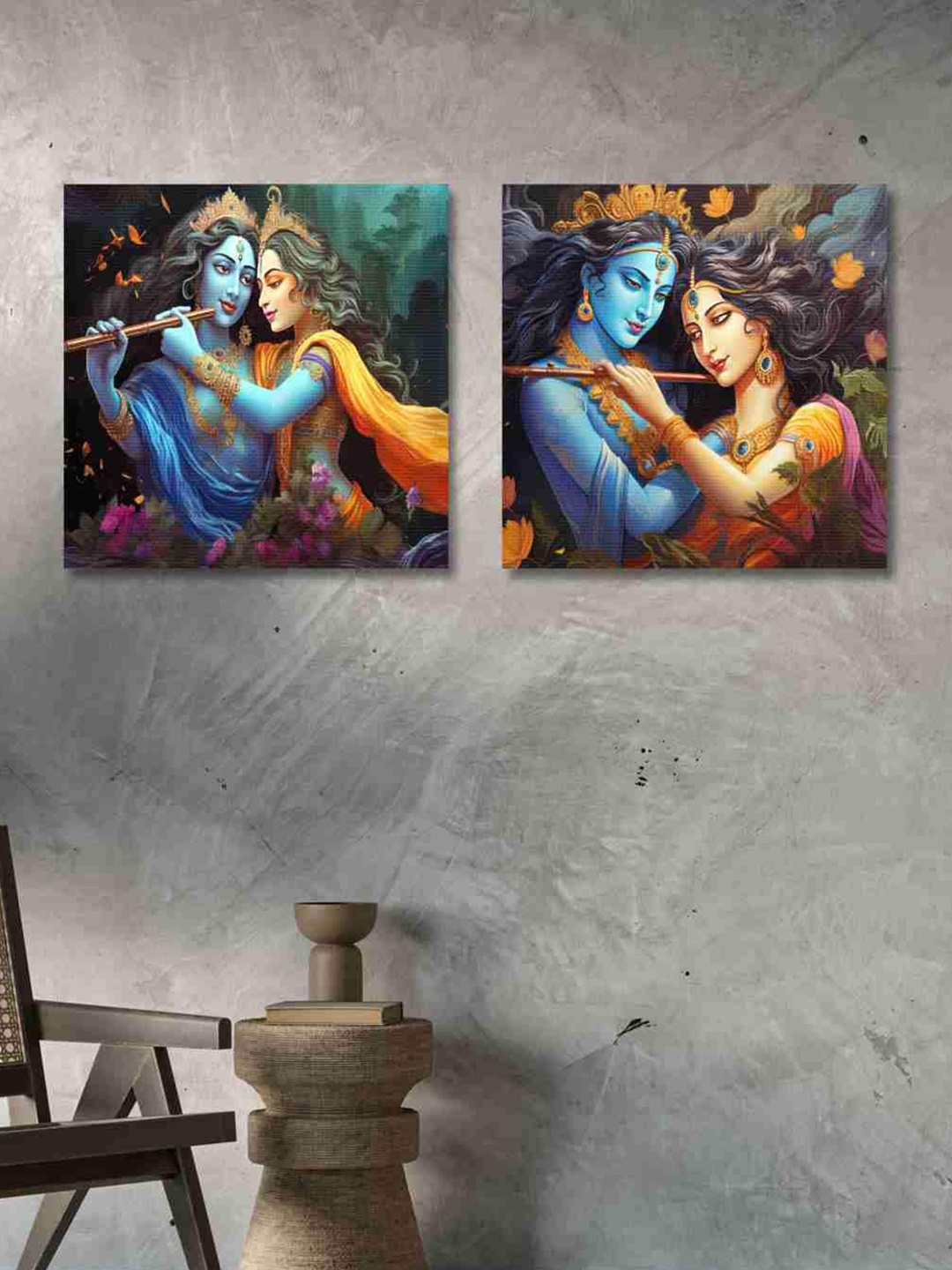 

SAF Orange & Blue 2-Pieces Radha Krishna Printed Canvas Wall Art