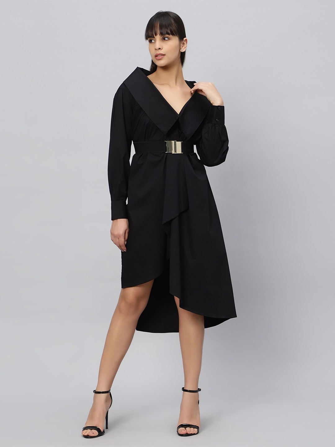 

OUI V-Neck Long Sleeves Pure Cotton Sheath Dress, Black